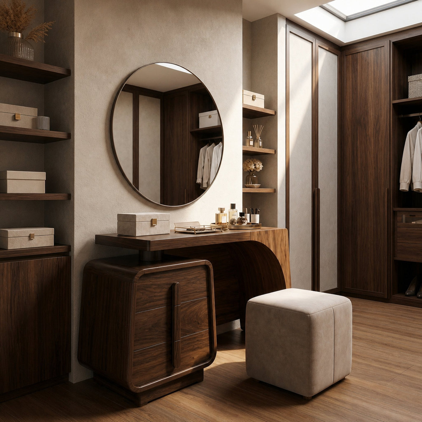 Minimalist Dressing Table With Storage Sculptural Curved Design For Bedroom - product view 7