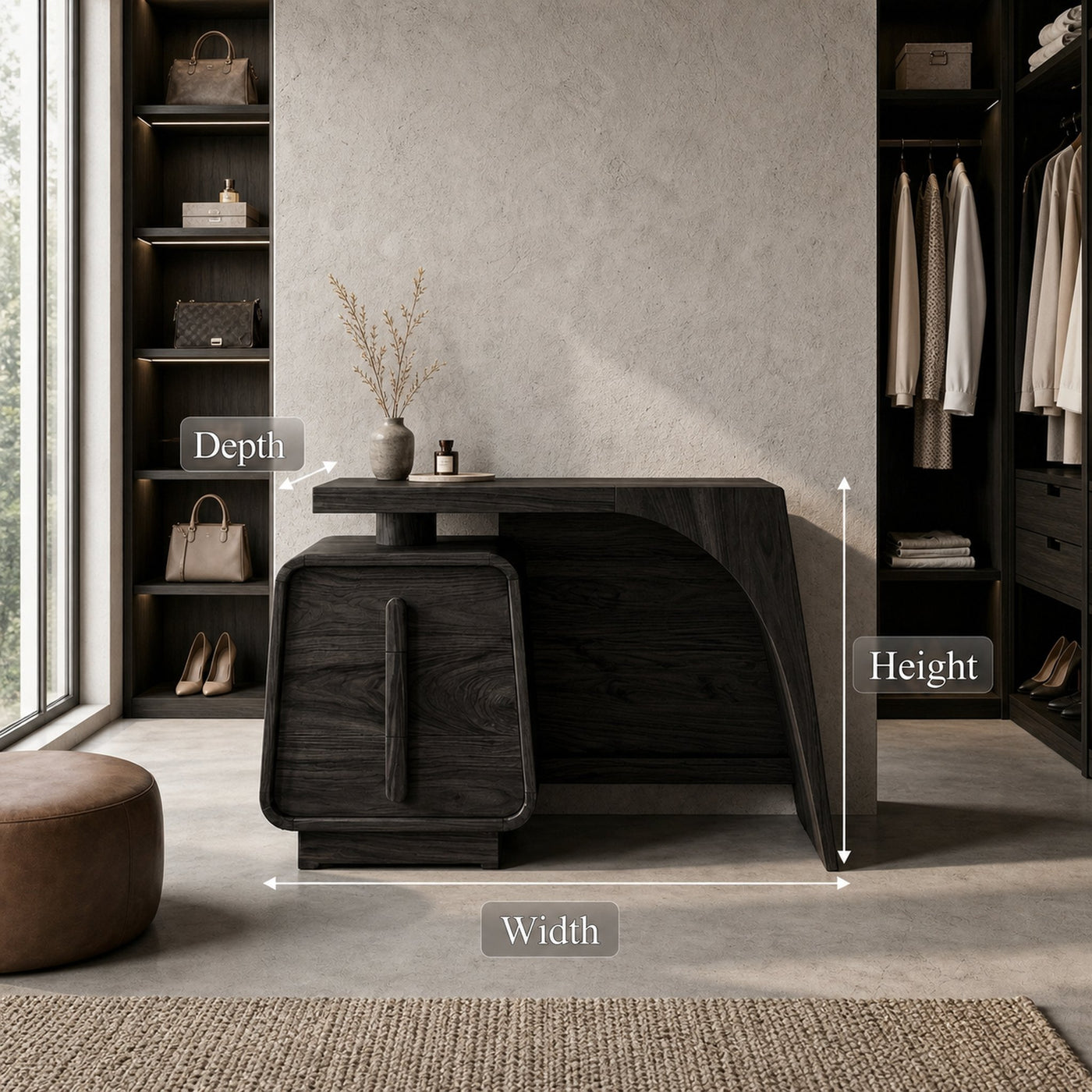 Minimalist Dressing Table With Storage Sculptural Curved Design For Bedroom - product view 8