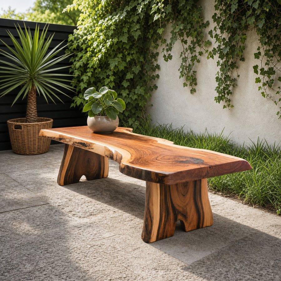 Minimalist Live Edge Outdoor Bench For Entryway Or Patio
