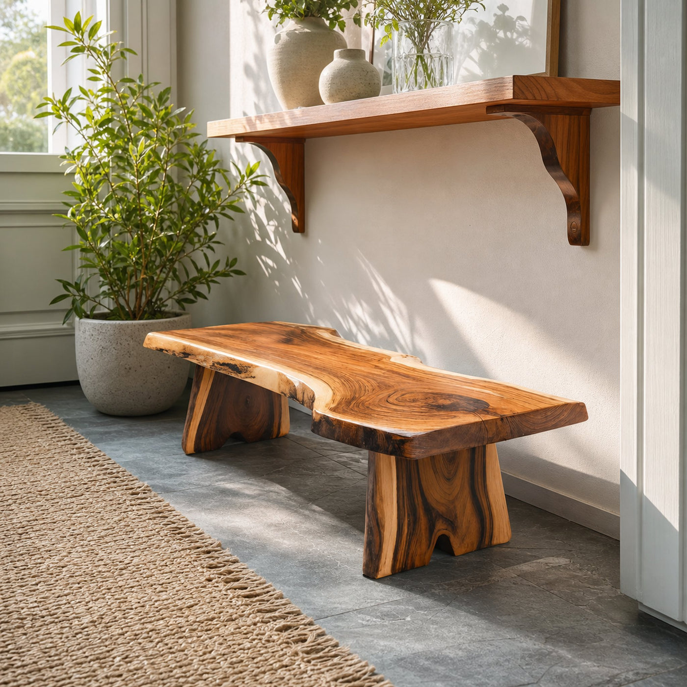 Minimalist Live Edge Outdoor Bench For Entryway Or Patio - product view 6