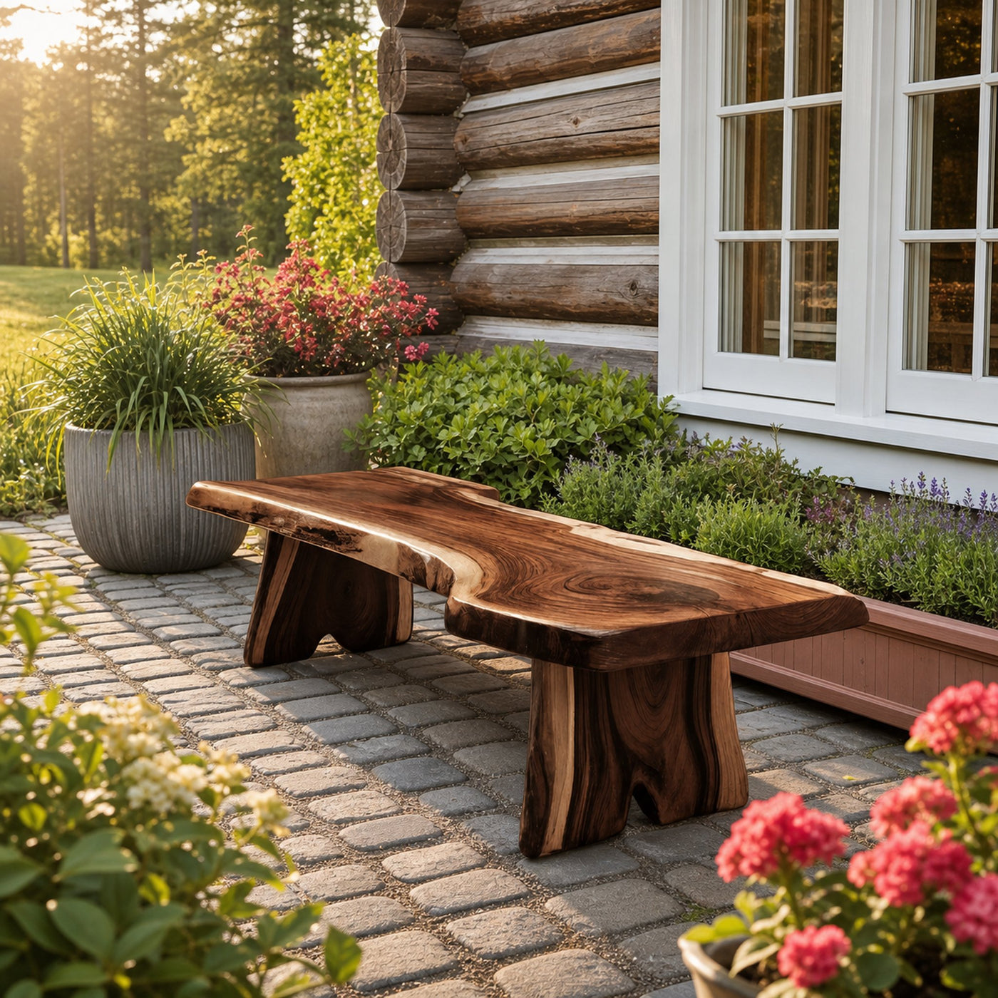 Minimalist Live Edge Outdoor Bench For Entryway Or Patio - product view 7