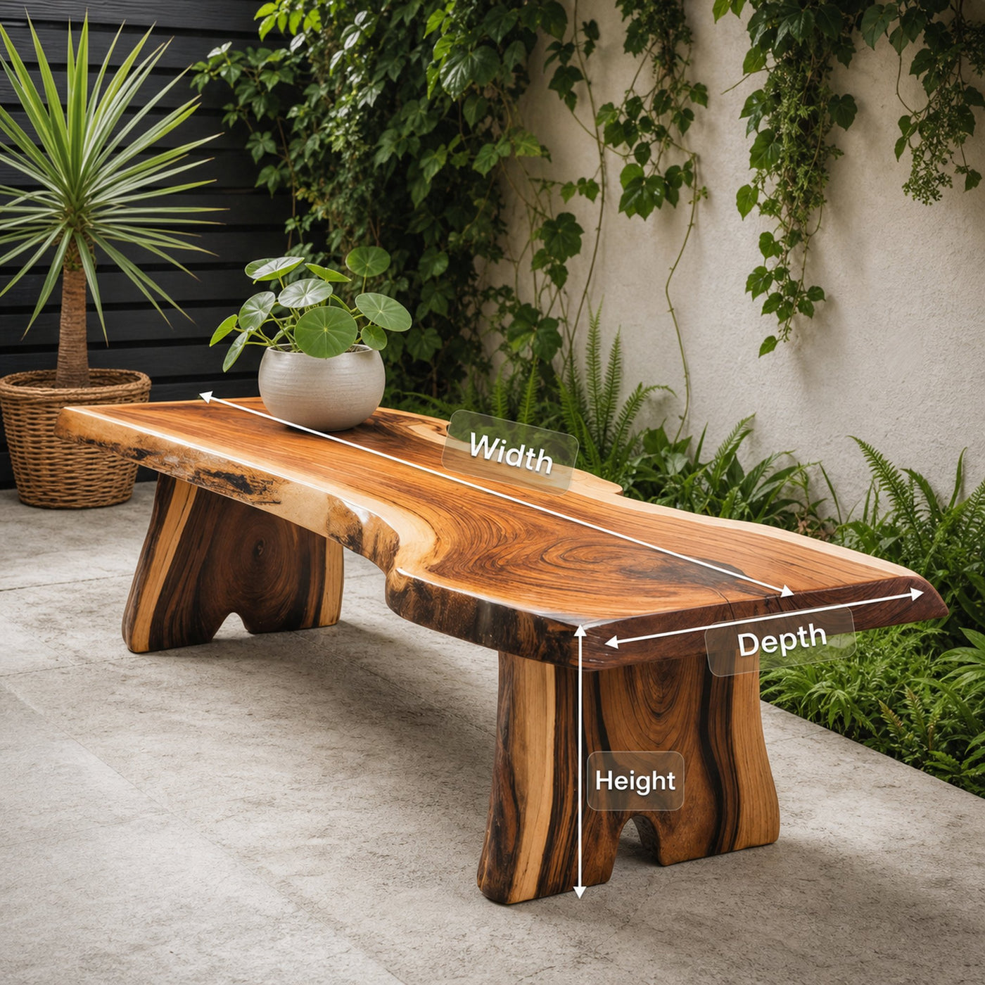 Minimalist Live Edge Outdoor Bench For Entryway Or Patio - product view 8