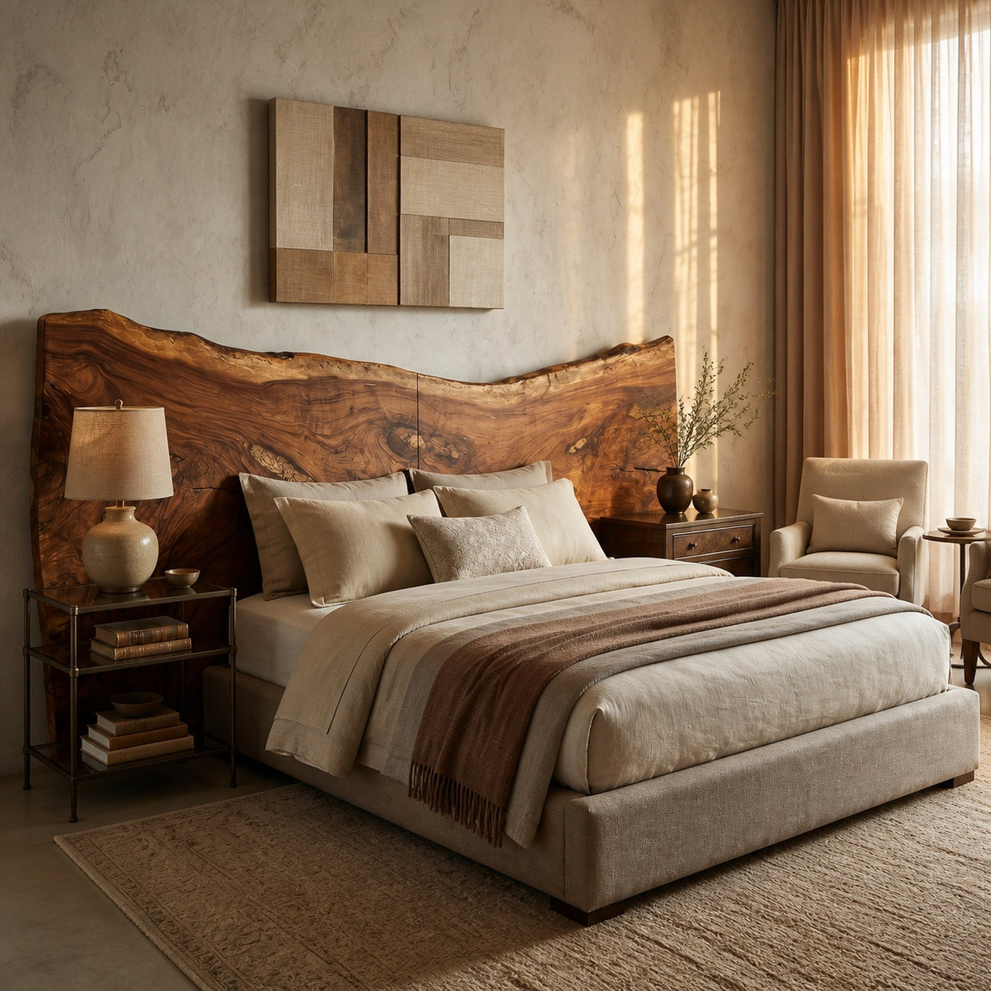Minimalist Live Edge Wood Headboard For Organic Neutral Bedroom - product view 6