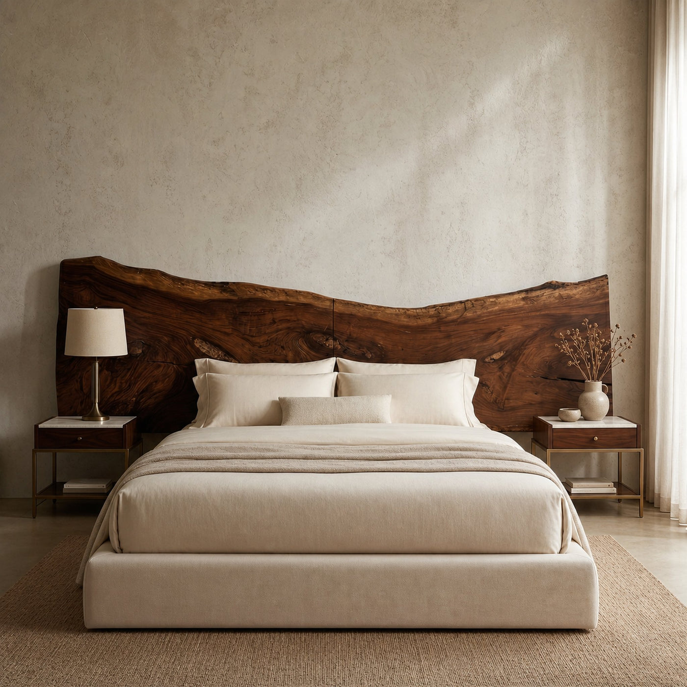 Minimalist Live Edge Wood Headboard For Organic Neutral Bedroom - product view 7