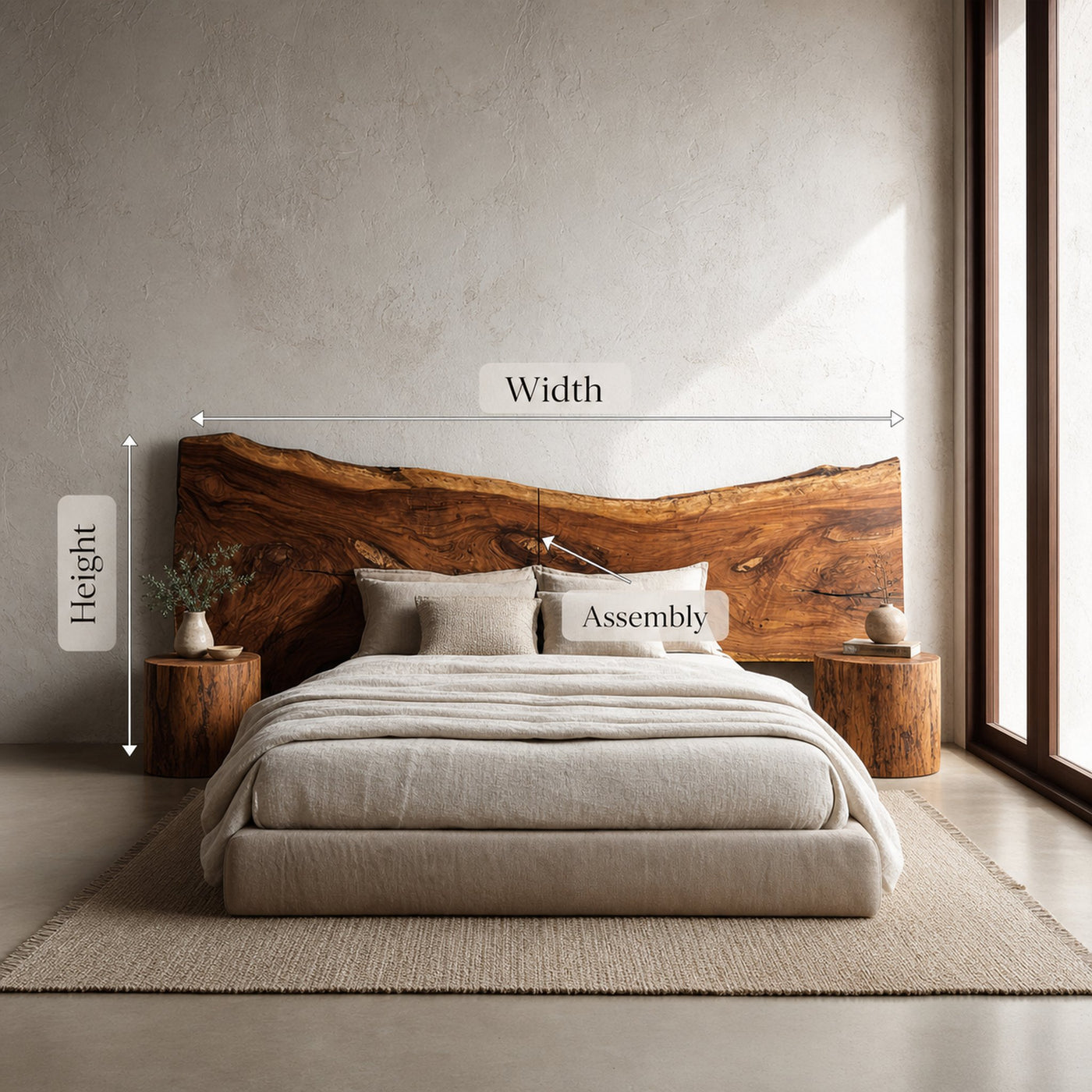 Minimalist Live Edge Wood Headboard For Organic Neutral Bedroom - product view 8