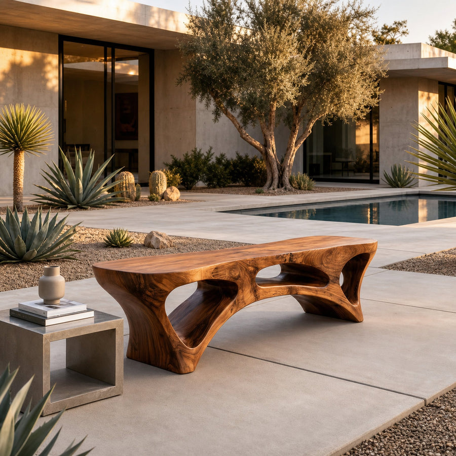 Minimalist Natural Wood Outdoor Bench For Patio Seating