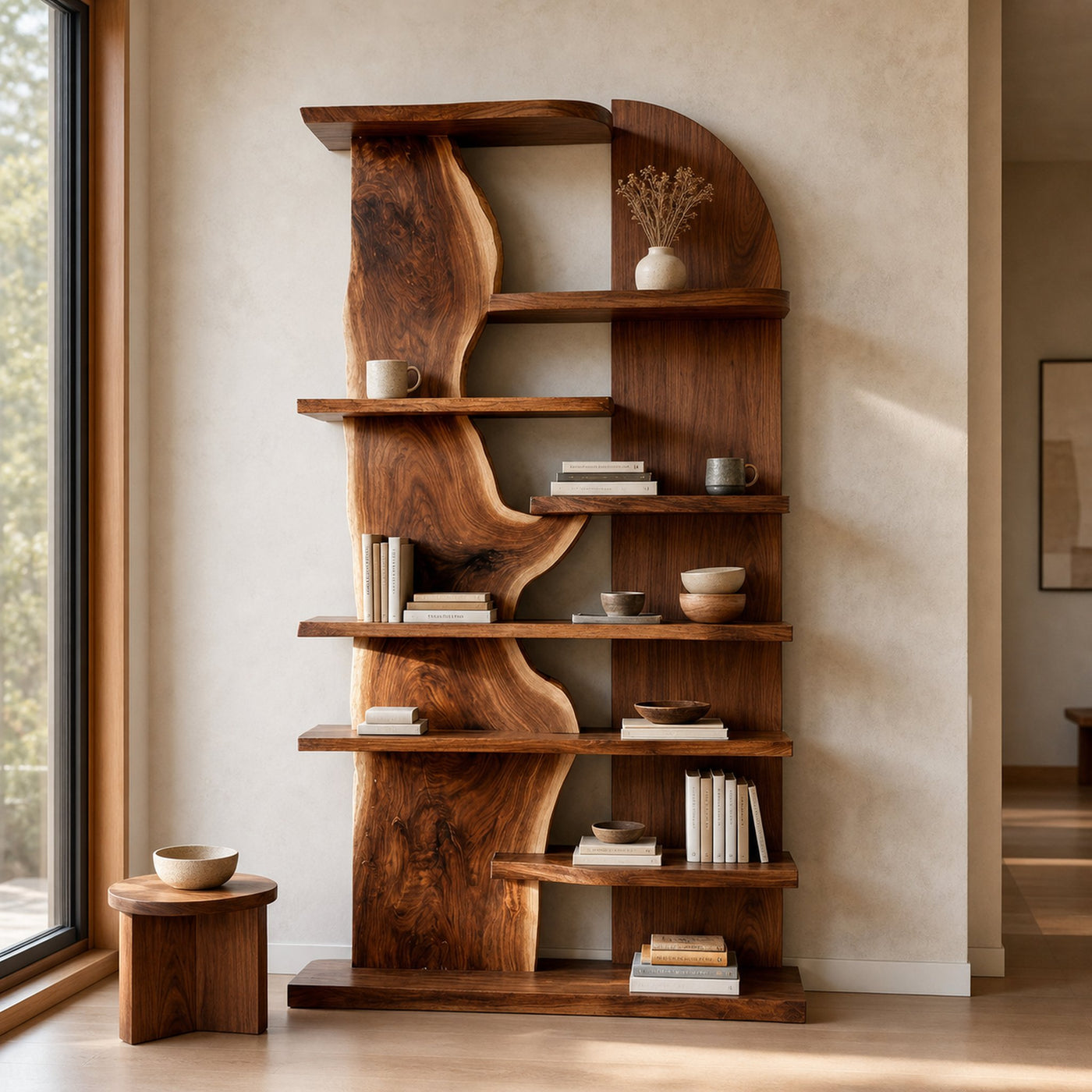 Minimalist Natural Wood Standing Shelf For Home Corner