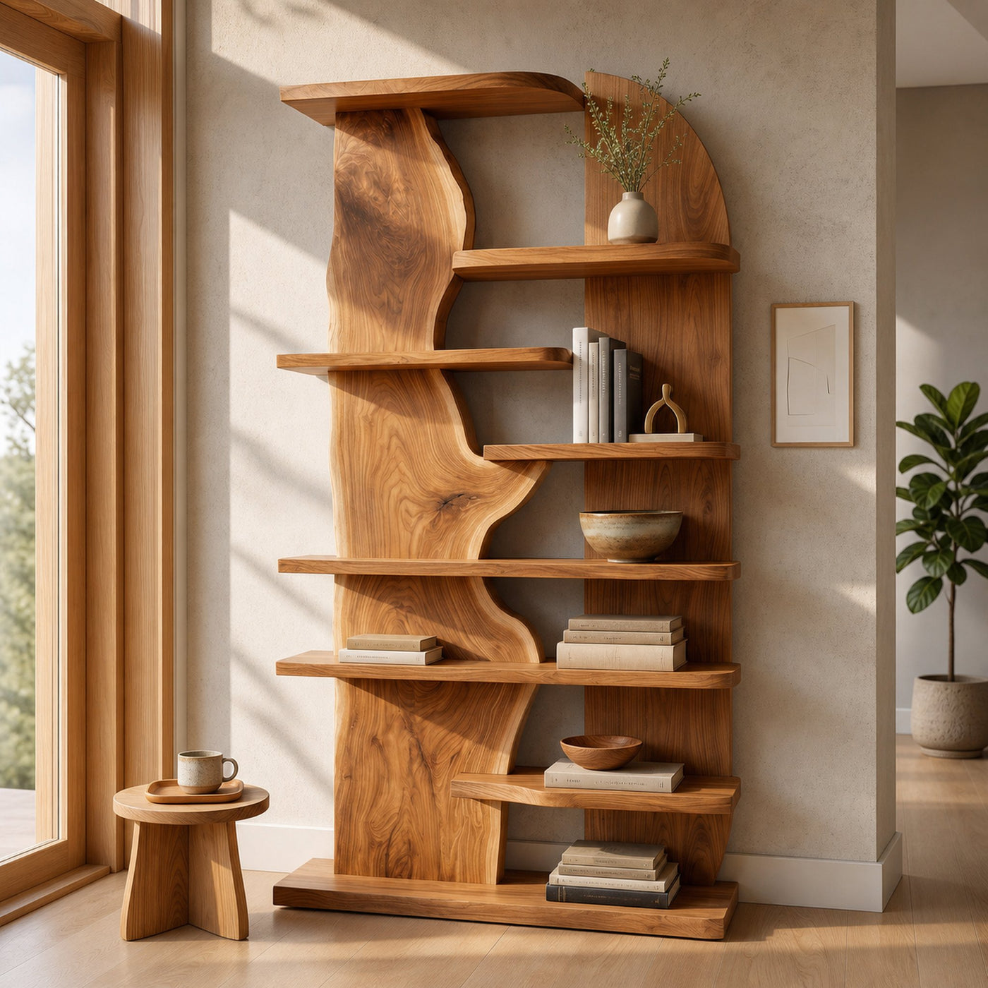 Minimalist Natural Wood Standing Shelf For Home Corner - product view 6