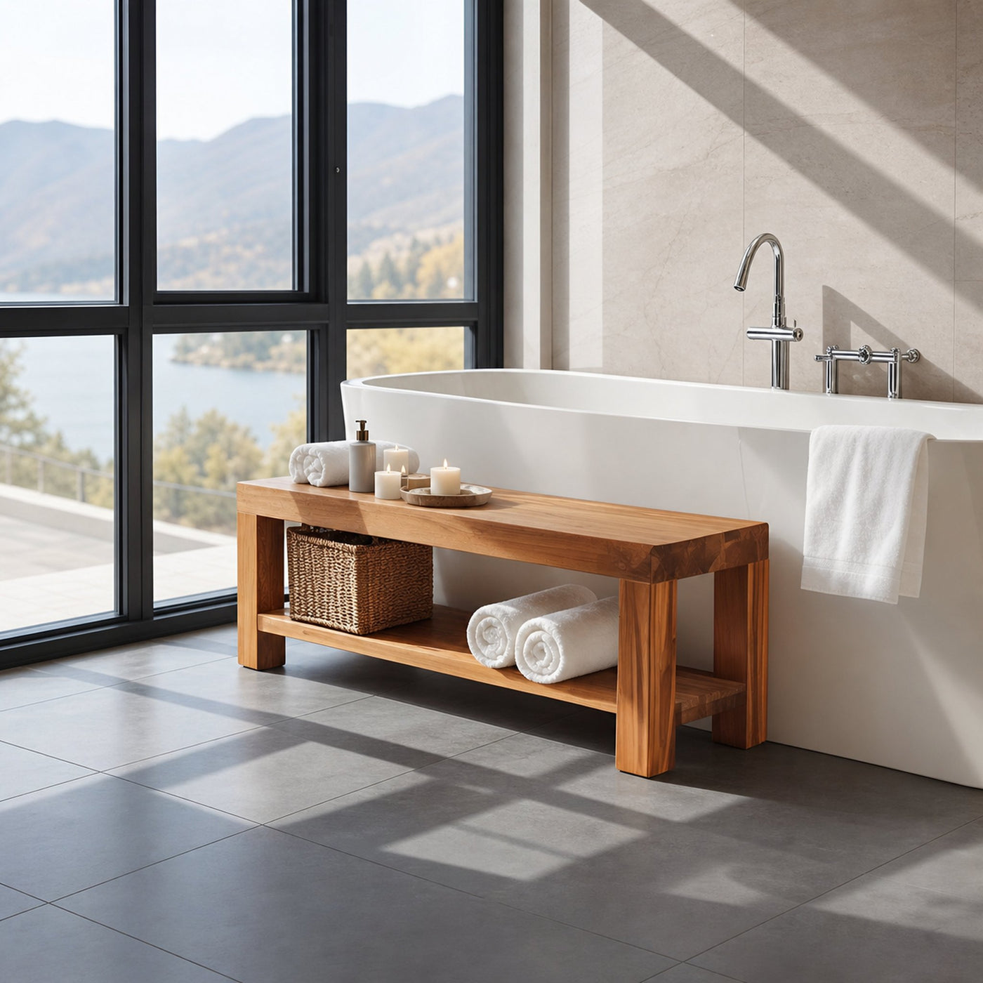 Minimalist Shower Bench With Storage Shelf For Bathroom