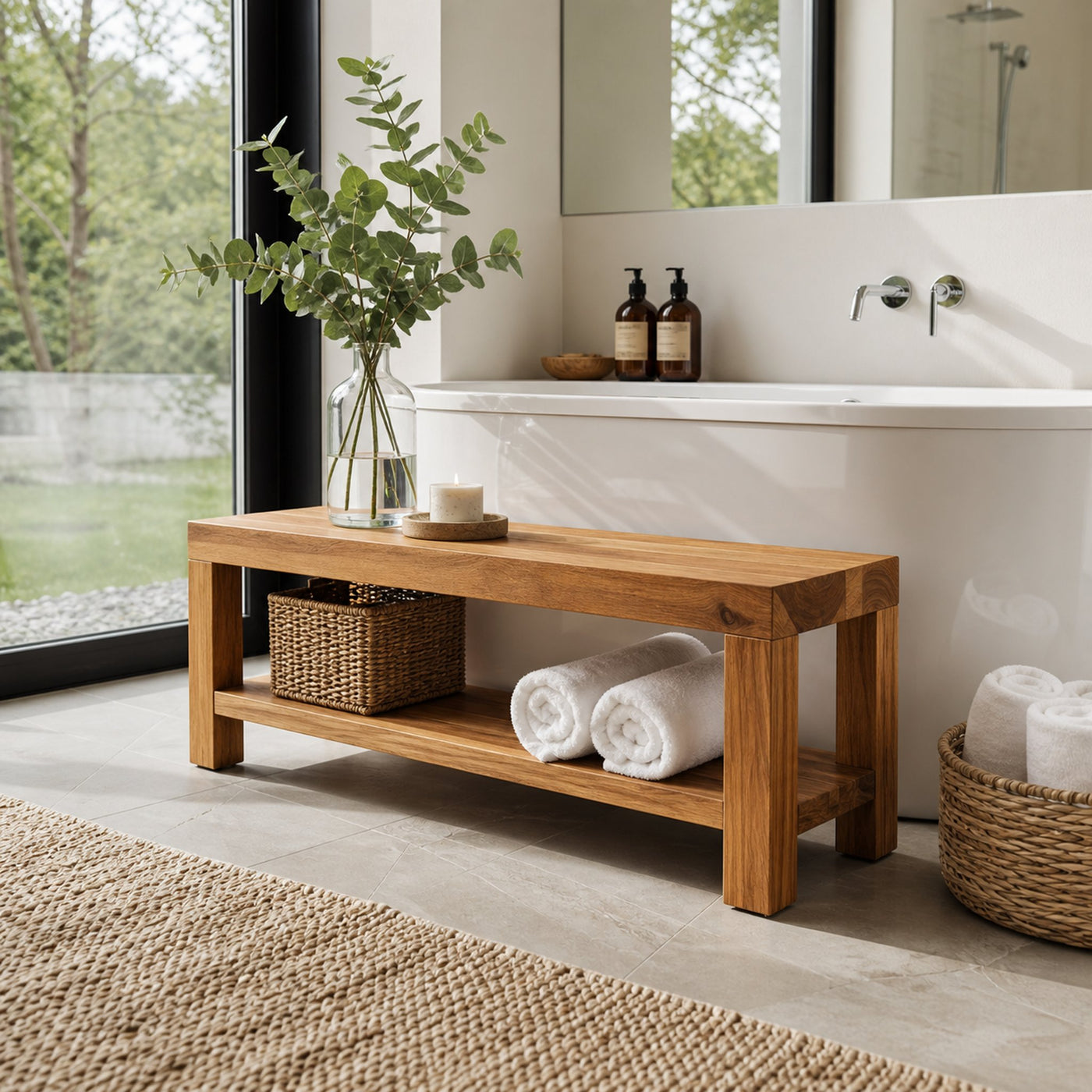 Minimalist Shower Bench With Storage Shelf For Bathroom - product view 6