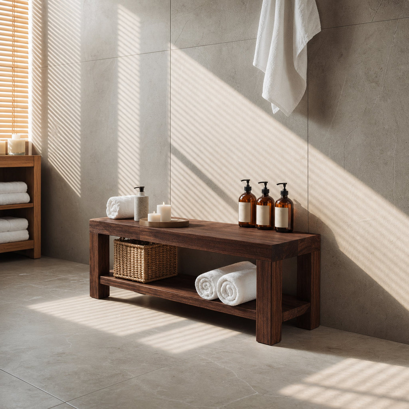 Minimalist Shower Bench With Storage Shelf For Bathroom - product view 7