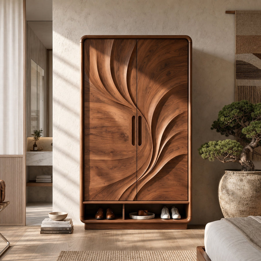 Minimalist Textured Surface Wardrobe For Guest Room Interior