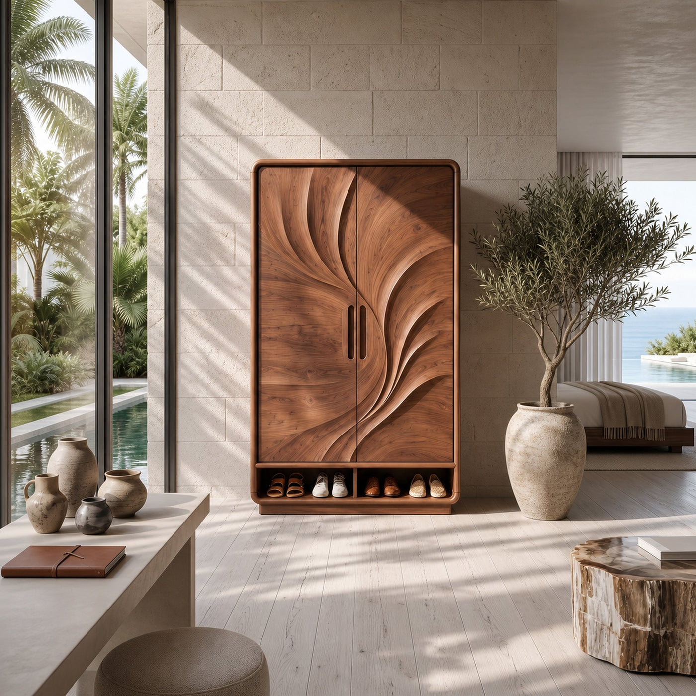 Minimalist Textured Surface Wardrobe For Guest Room Interior - product view 6