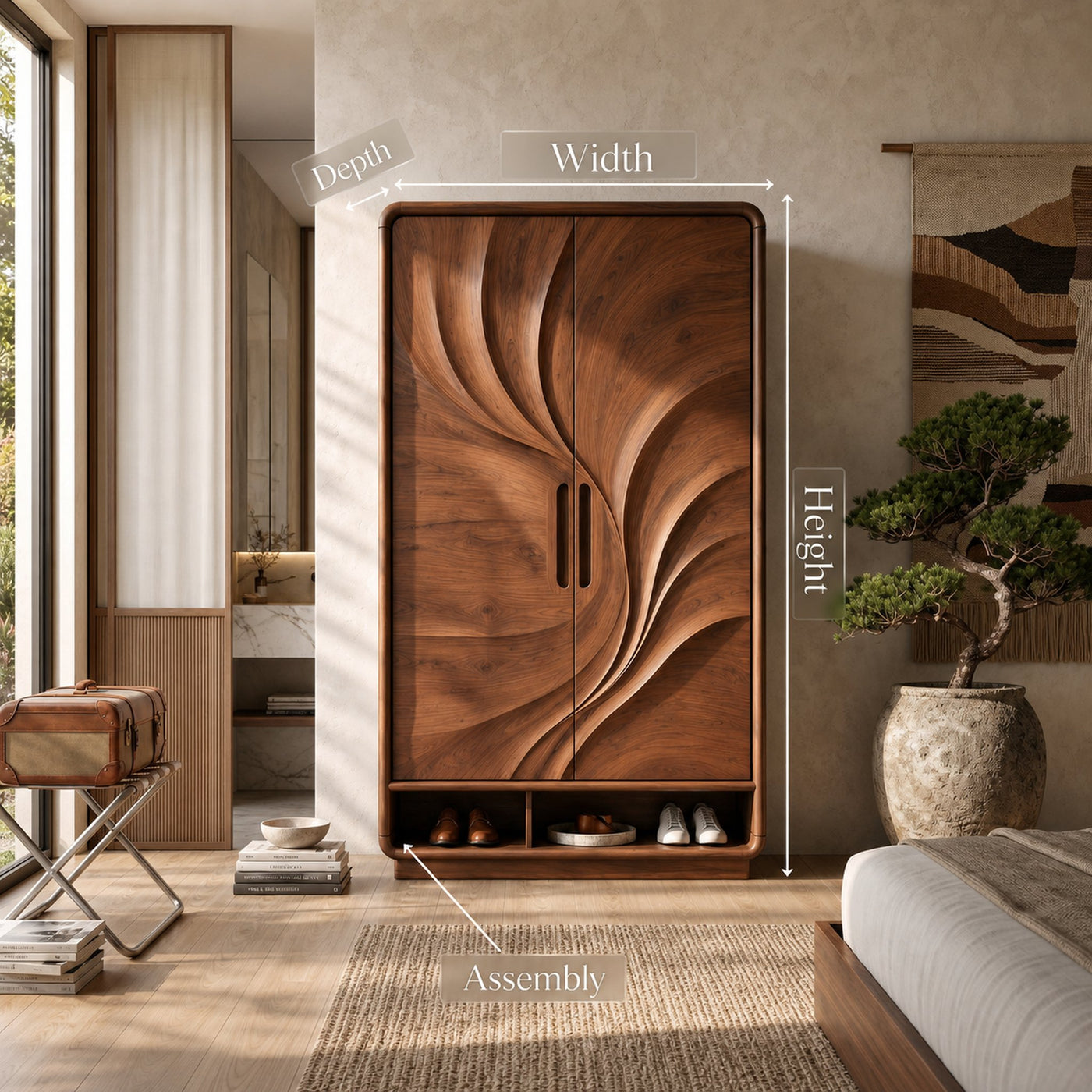 Minimalist Textured Surface Wardrobe For Guest Room Interior - product view 8