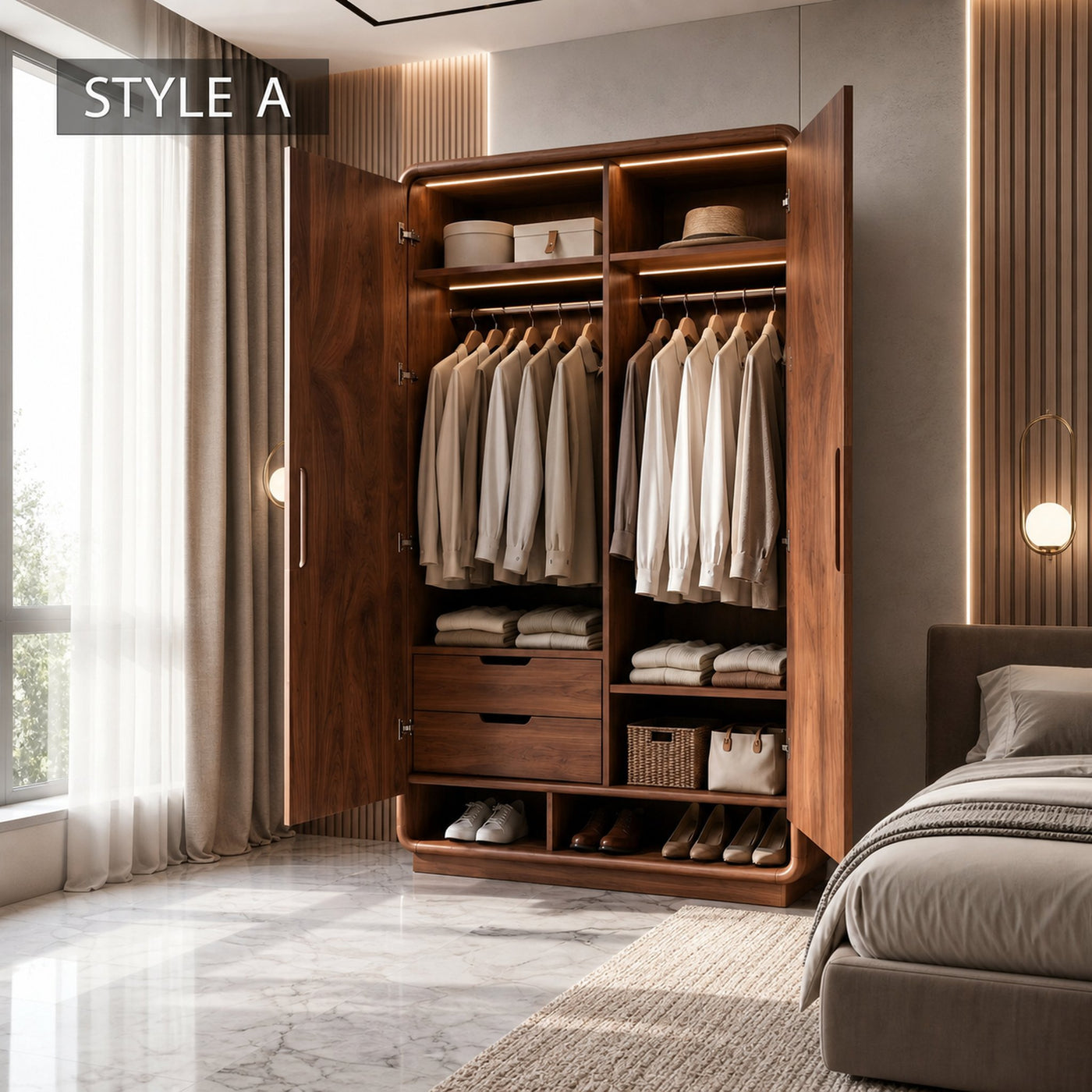 Minimalist Textured Surface Wardrobe For Guest Room Interior - product view 9