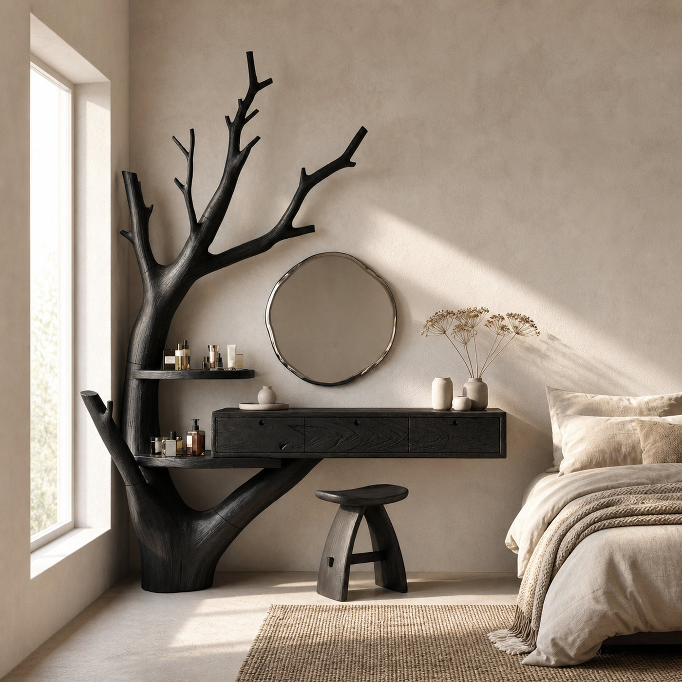 Minimalist Tree Base Floating Dressing Table With Storage Drawers Makeup Vanity Desk For Bedroom