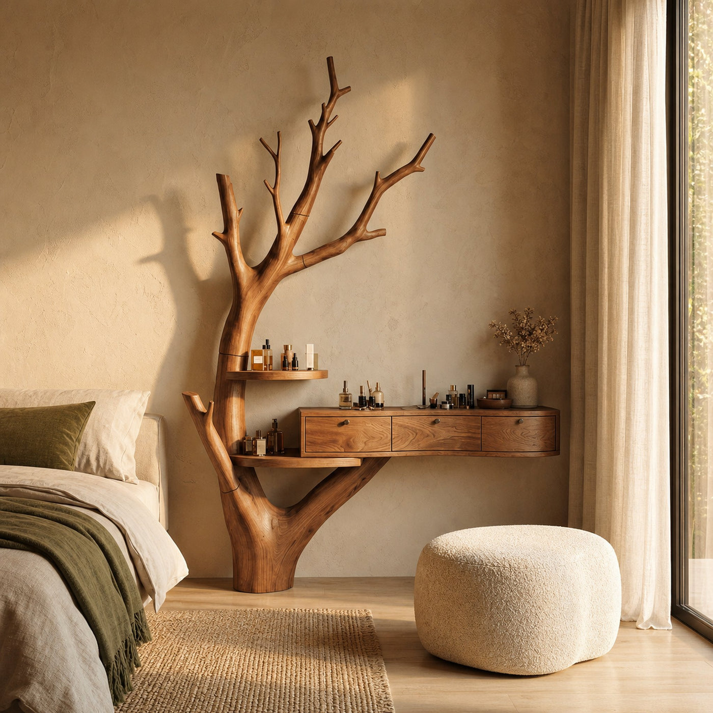 Minimalist Tree Base Floating Dressing Table With Storage Drawers Makeup Vanity Desk For Bedroom - product view 6