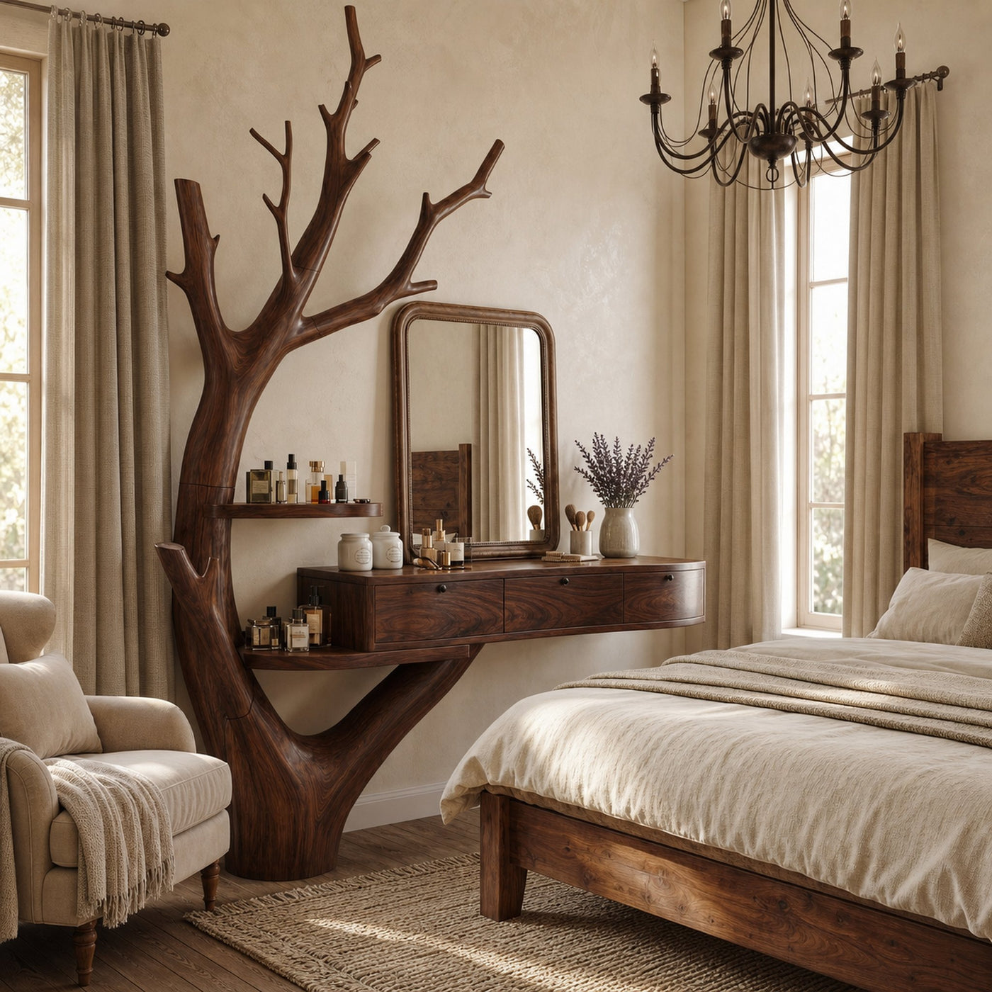Minimalist Tree Base Floating Dressing Table With Storage Drawers Makeup Vanity Desk For Bedroom - product view 7