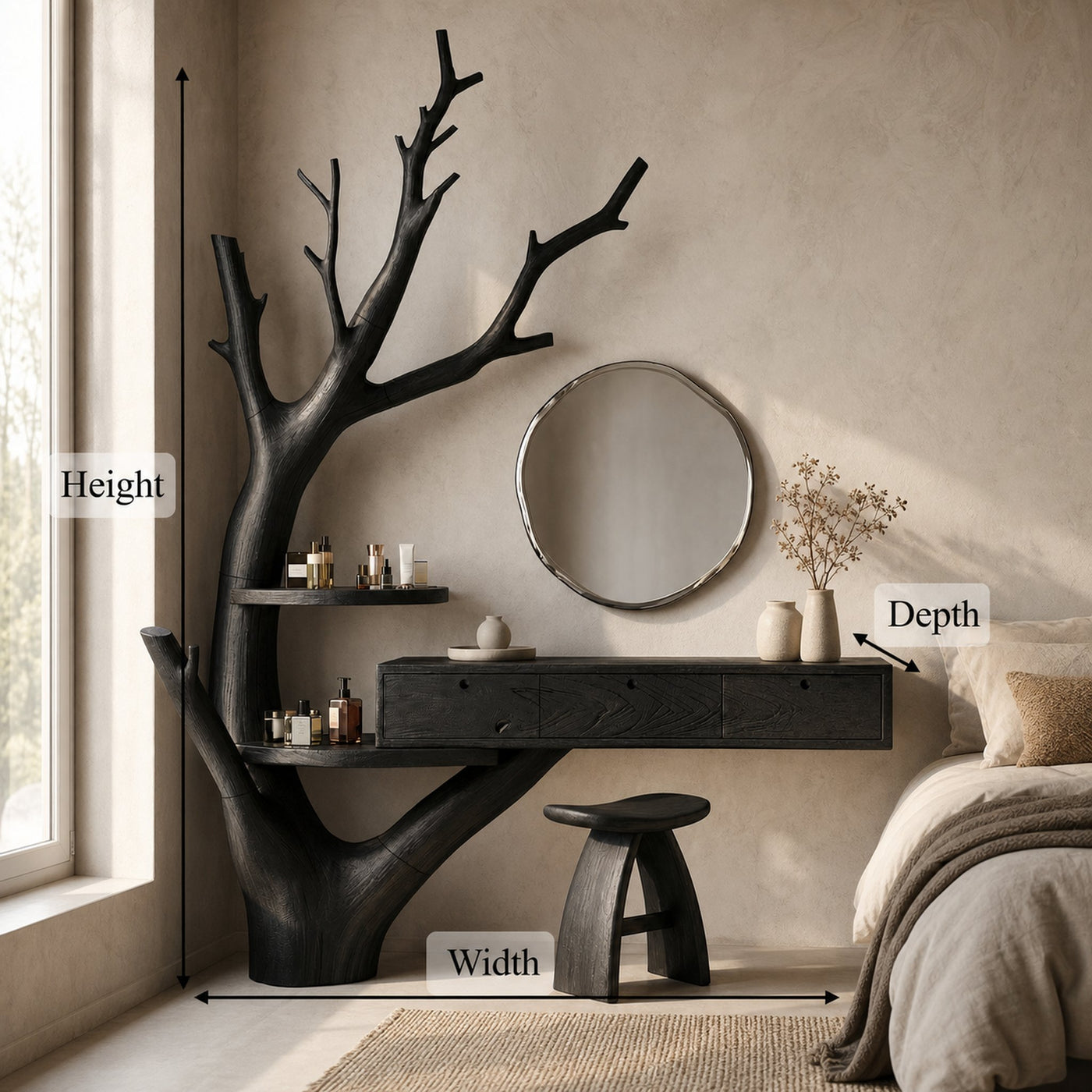 Minimalist Tree Base Floating Dressing Table With Storage Drawers Makeup Vanity Desk For Bedroom - product view 8
