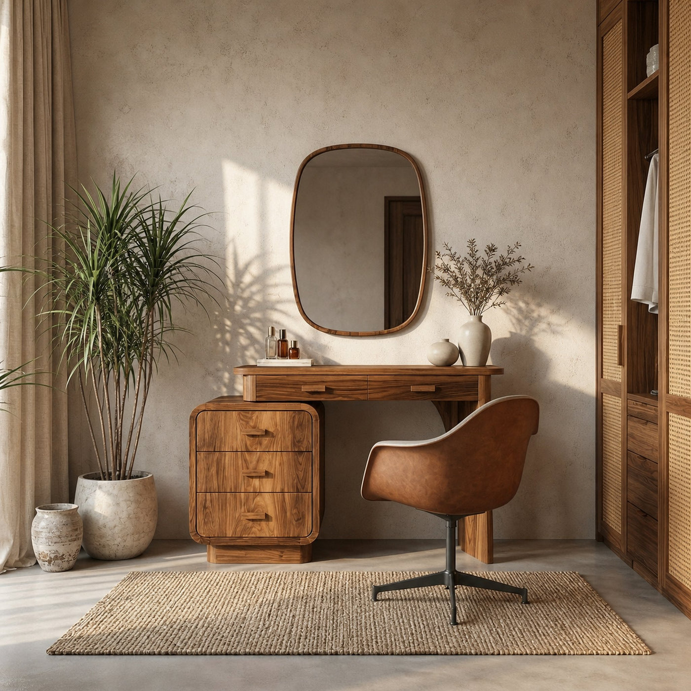 Minimalist Vanity Dressing Table With Storage Cabinet Curved Sculptural Design For Bedroom - product view 6