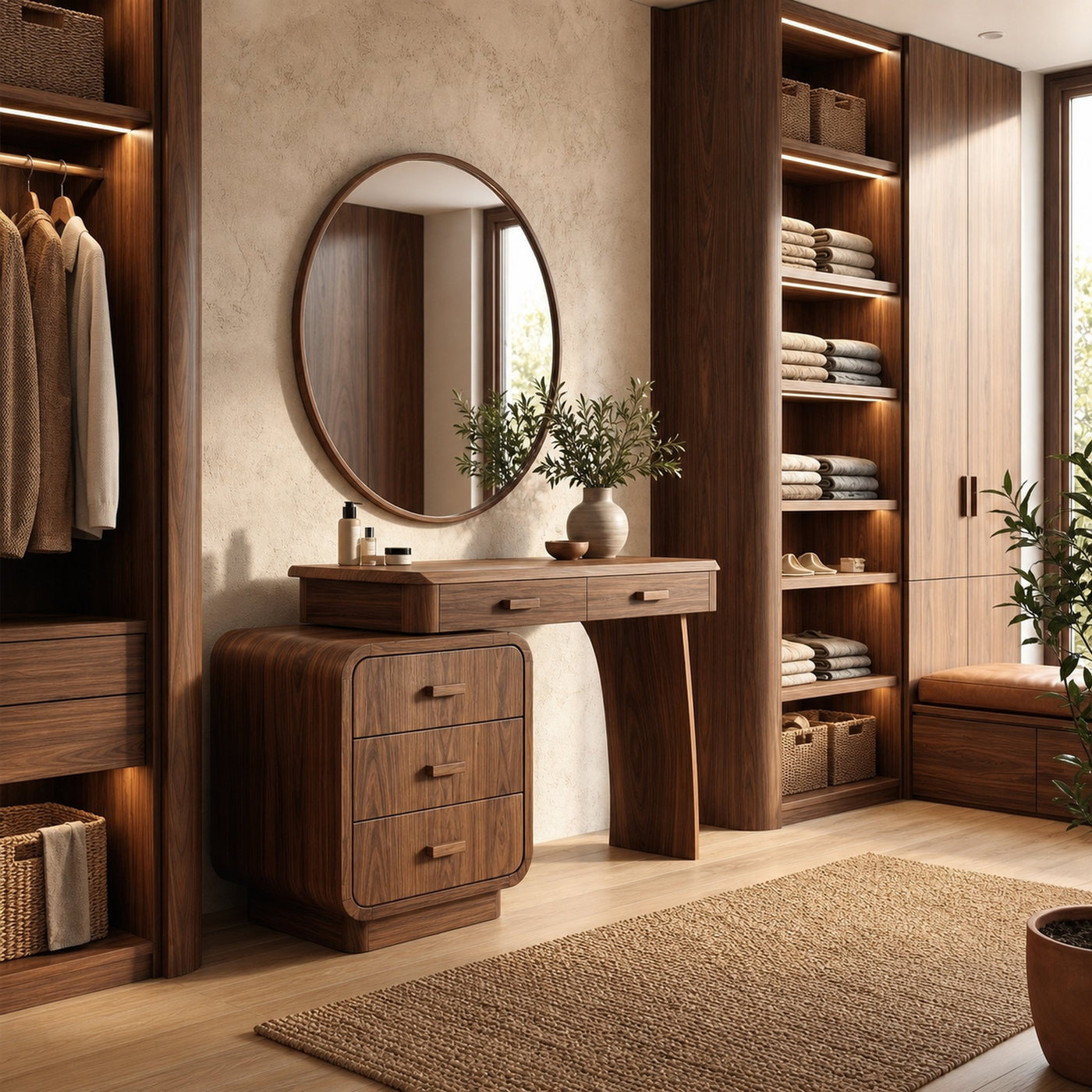 Minimalist Vanity Dressing Table With Storage Cabinet Curved Sculptural Design For Bedroom - product view 7