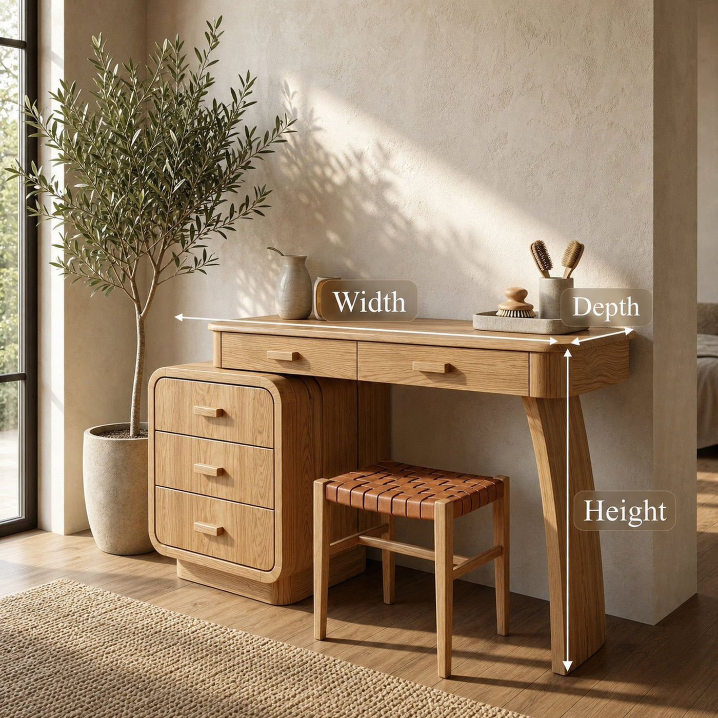 Minimalist Vanity Dressing Table With Storage Cabinet Curved Sculptural Design For Bedroom - product view 8
