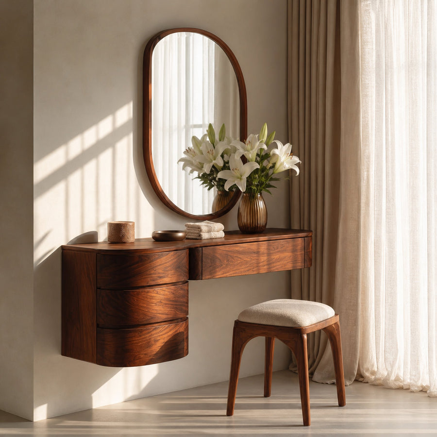 Minimalist Wall Mounted Vanity With Drawer For Sunlit Bedroom