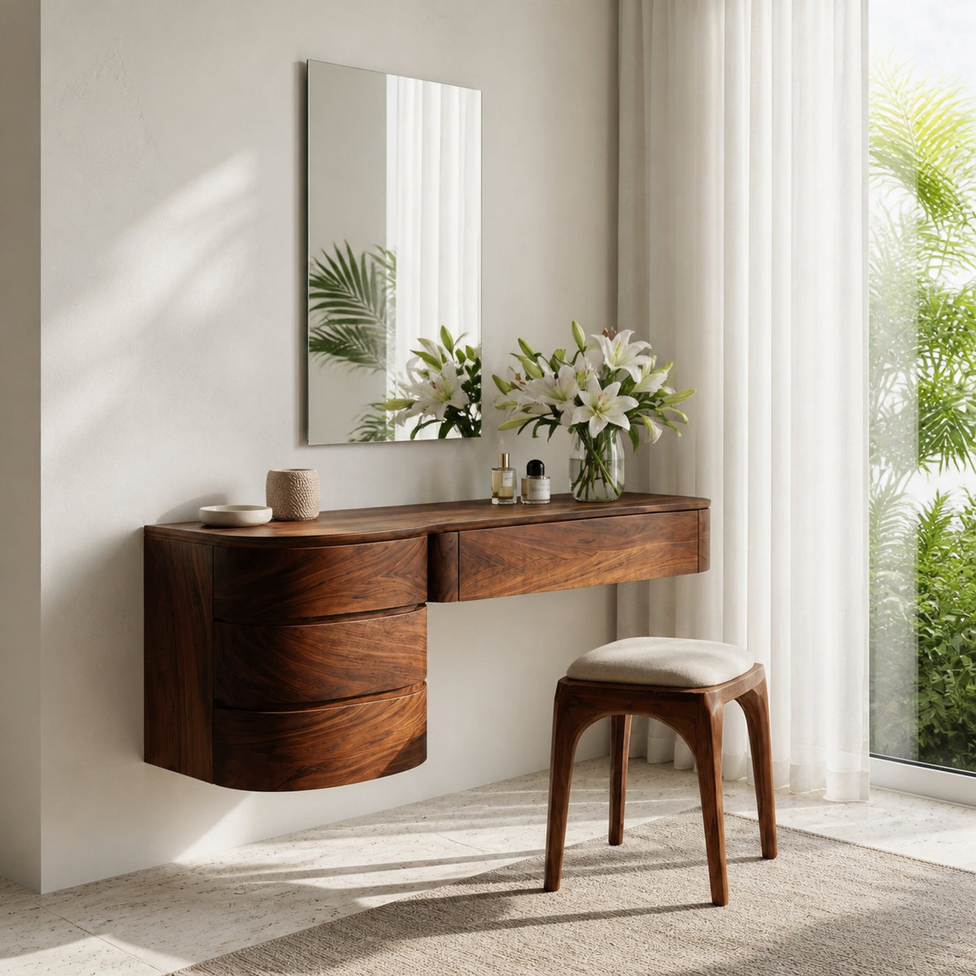 Minimalist Wall Mounted Vanity With Drawer For Sunlit Bedroom - product view 6