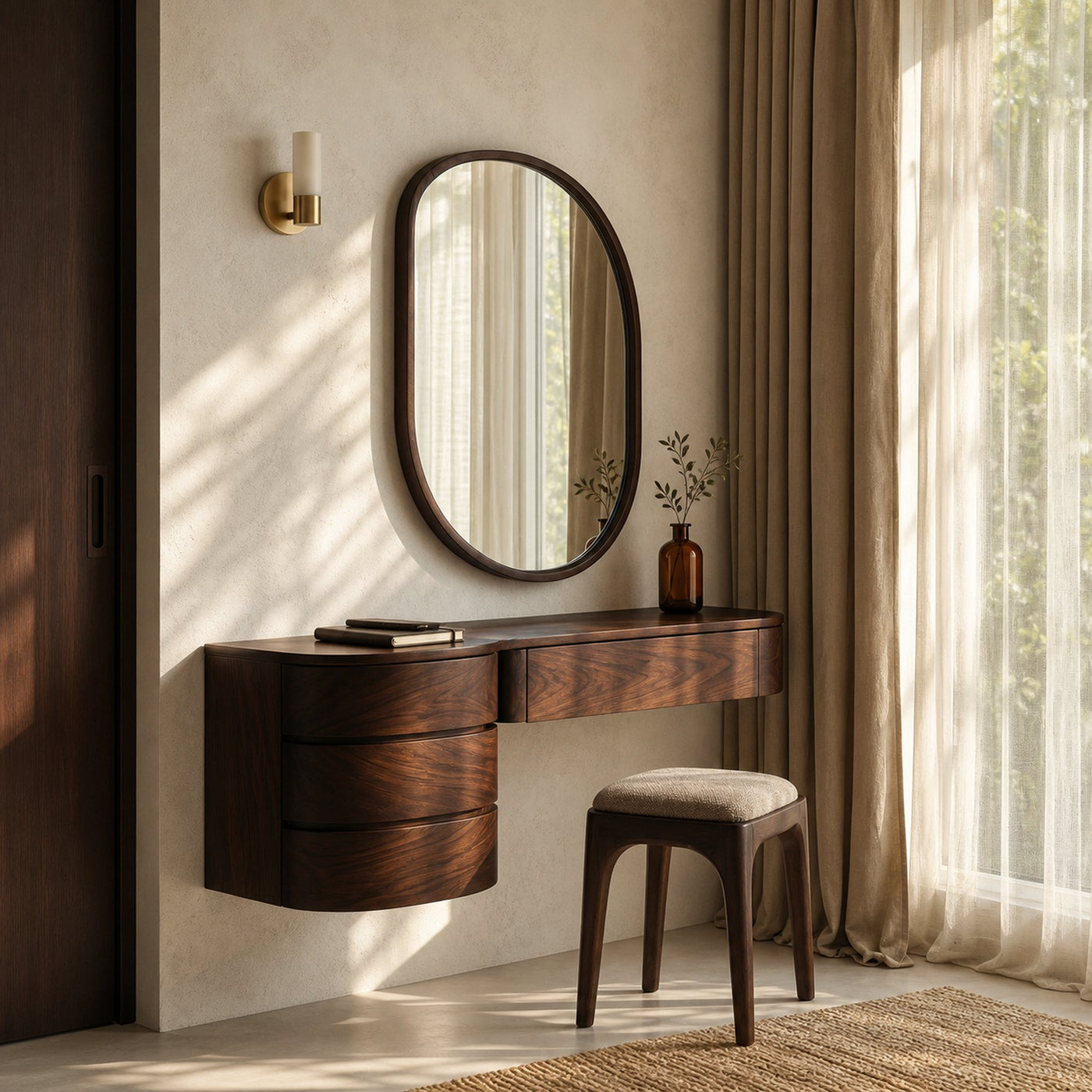 Minimalist Wall Mounted Vanity With Drawer For Sunlit Bedroom - product view 7