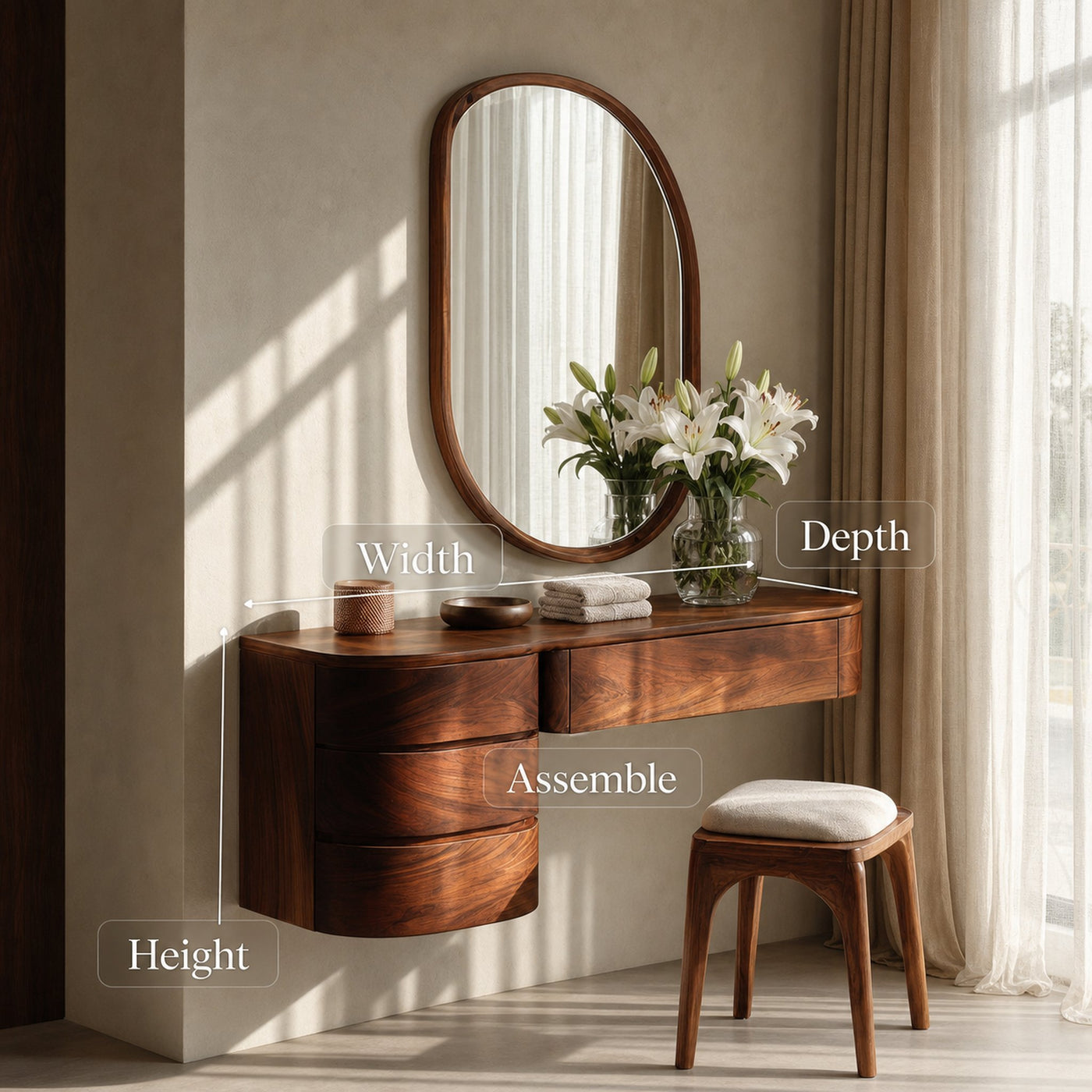 Minimalist Wall Mounted Vanity With Drawer For Sunlit Bedroom - product view 8