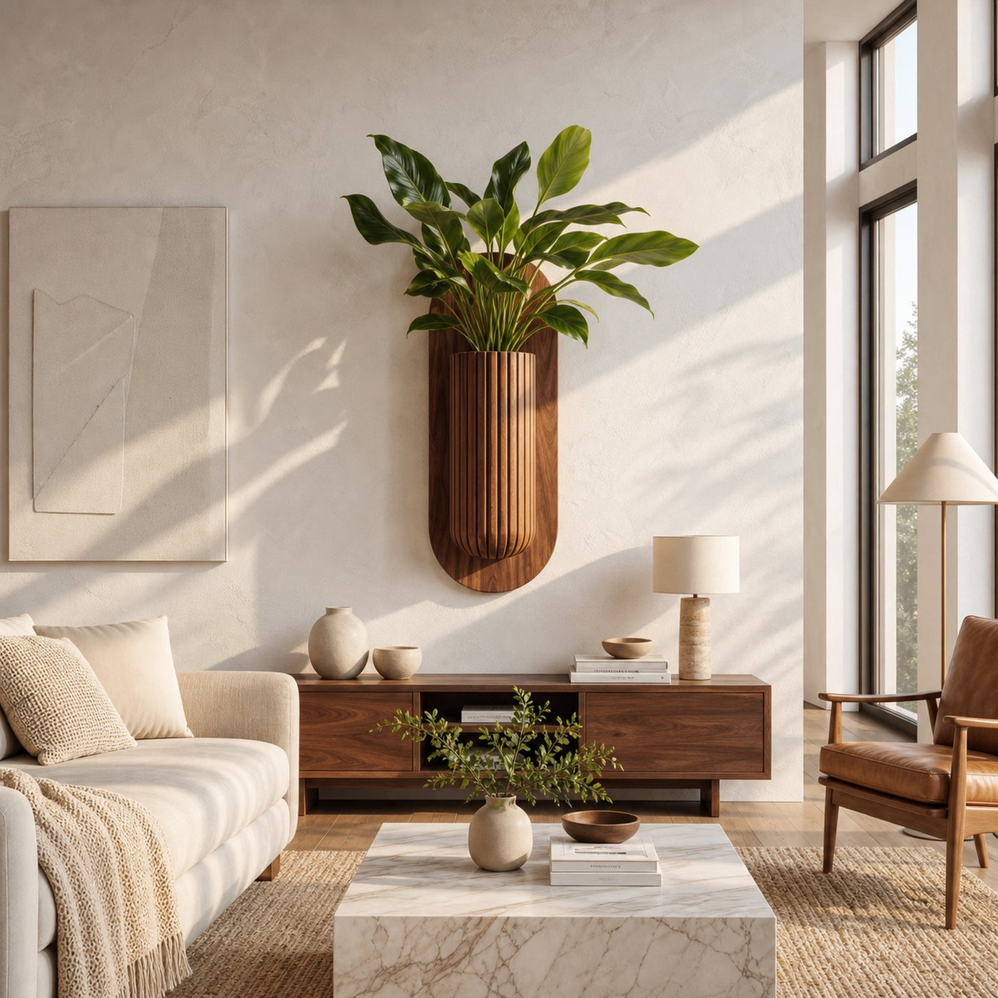 Minimalist Wood Wall Planter With Solid Wood Display Vessel For Plants - product view 7