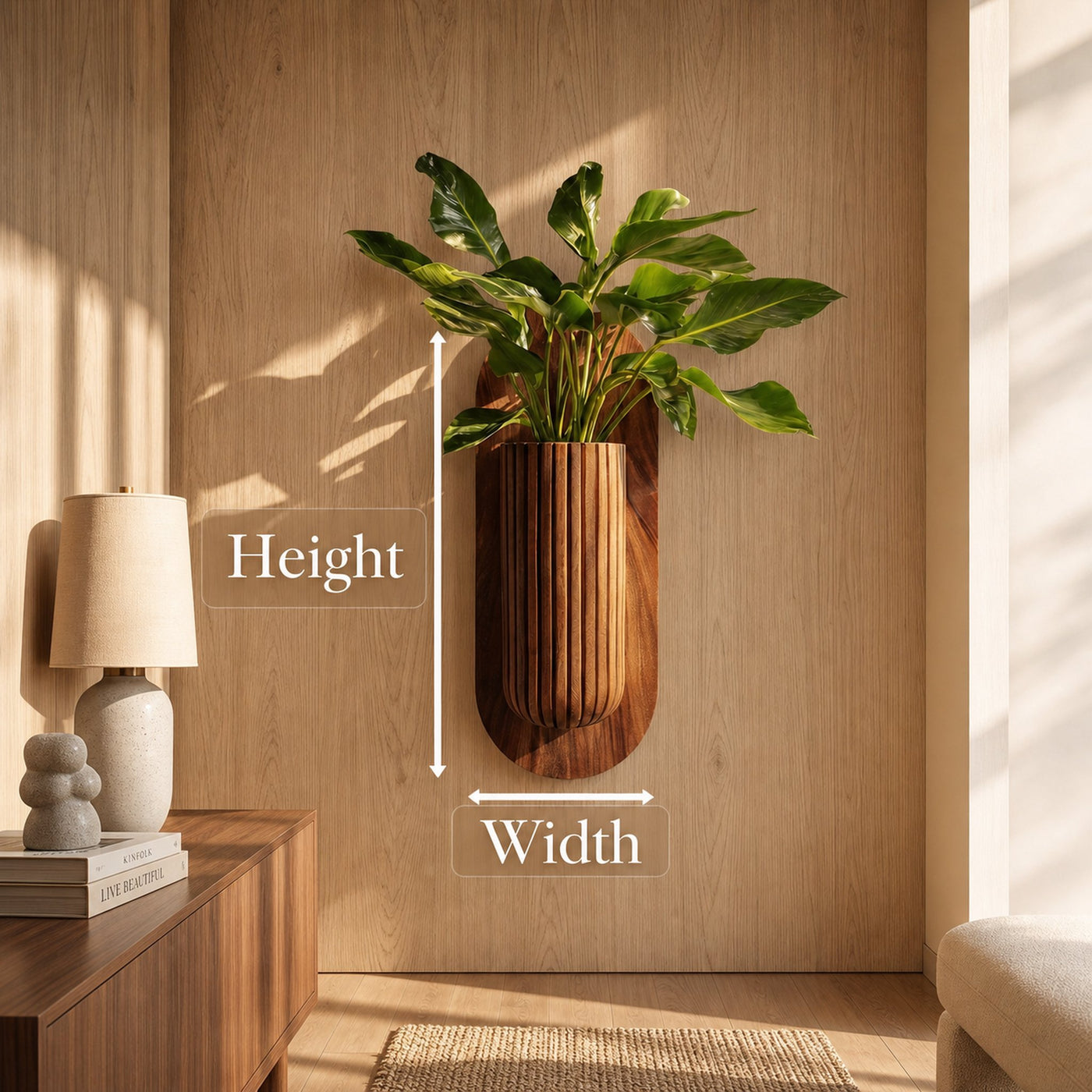 Minimalist Wood Wall Planter With Solid Wood Display Vessel For Plants - product view 8