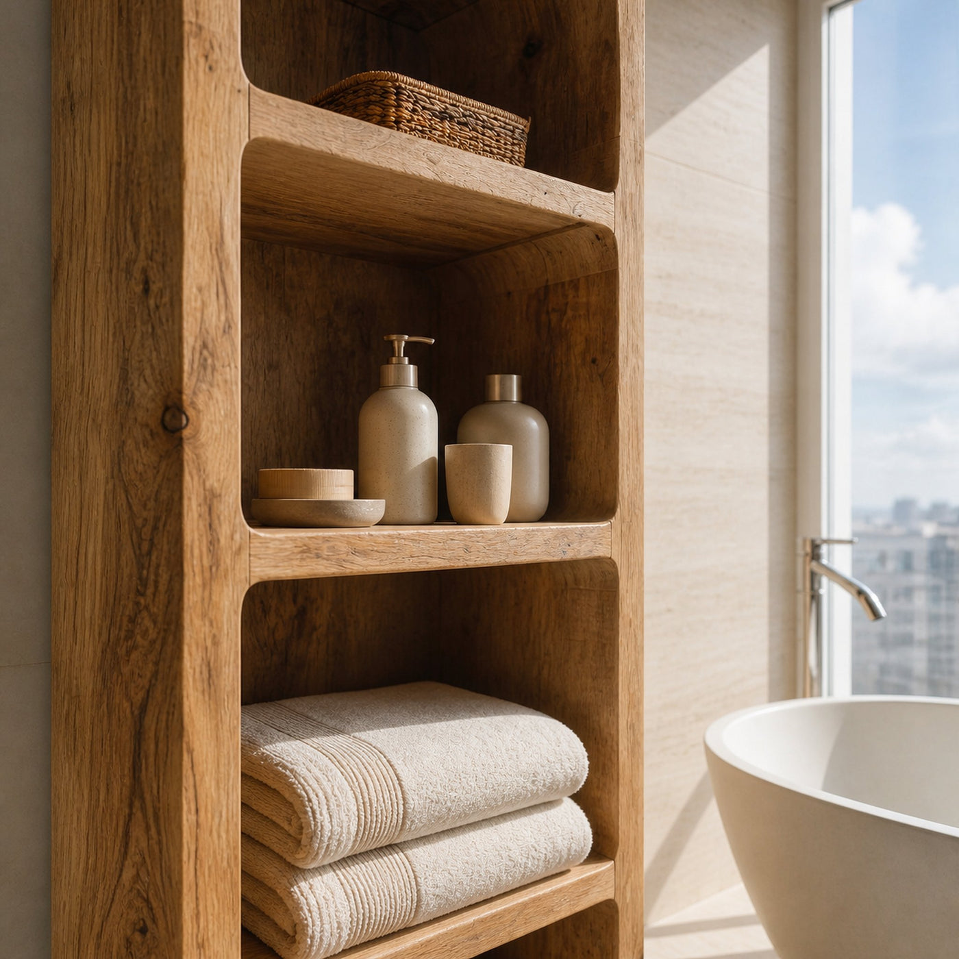 Minimalist Wooden Bathroom Cabinet With Four Tiers For Interior Decor - product view 6