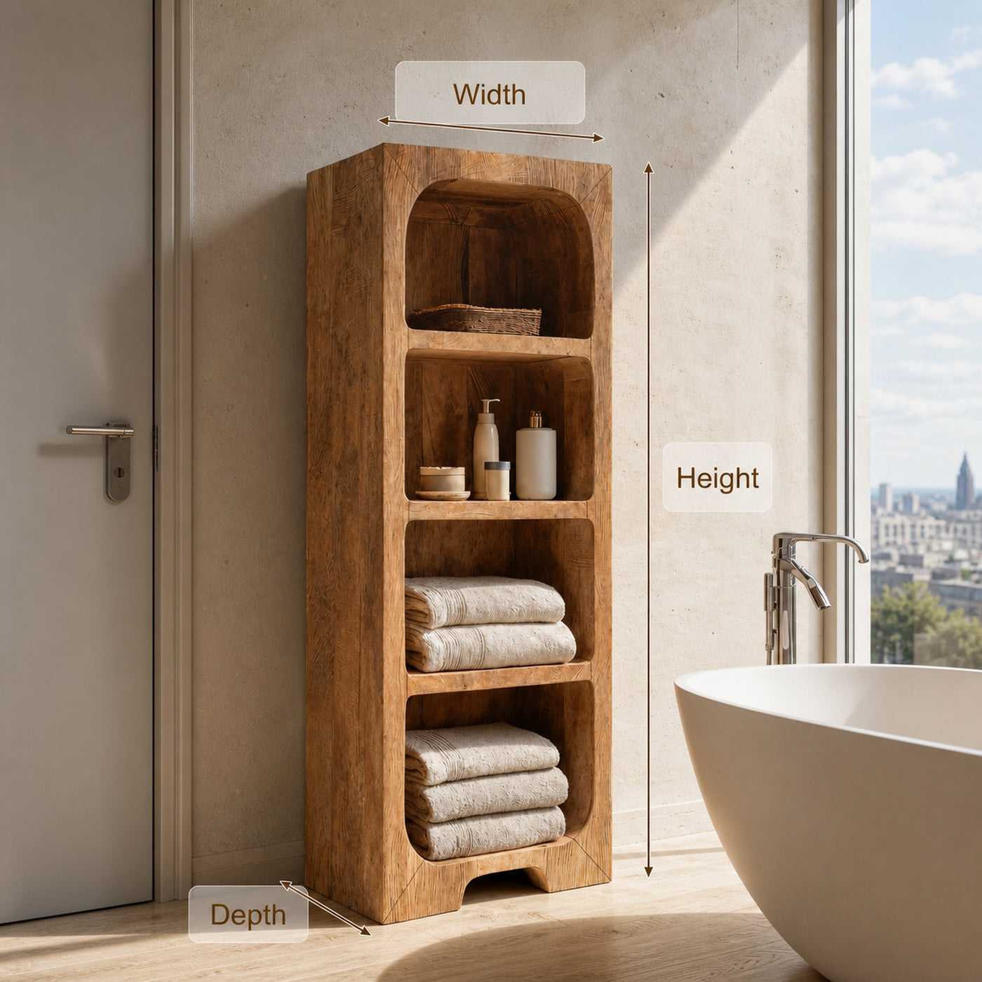 Minimalist Wooden Bathroom Cabinet With Four Tiers For Interior Decor - product view 7