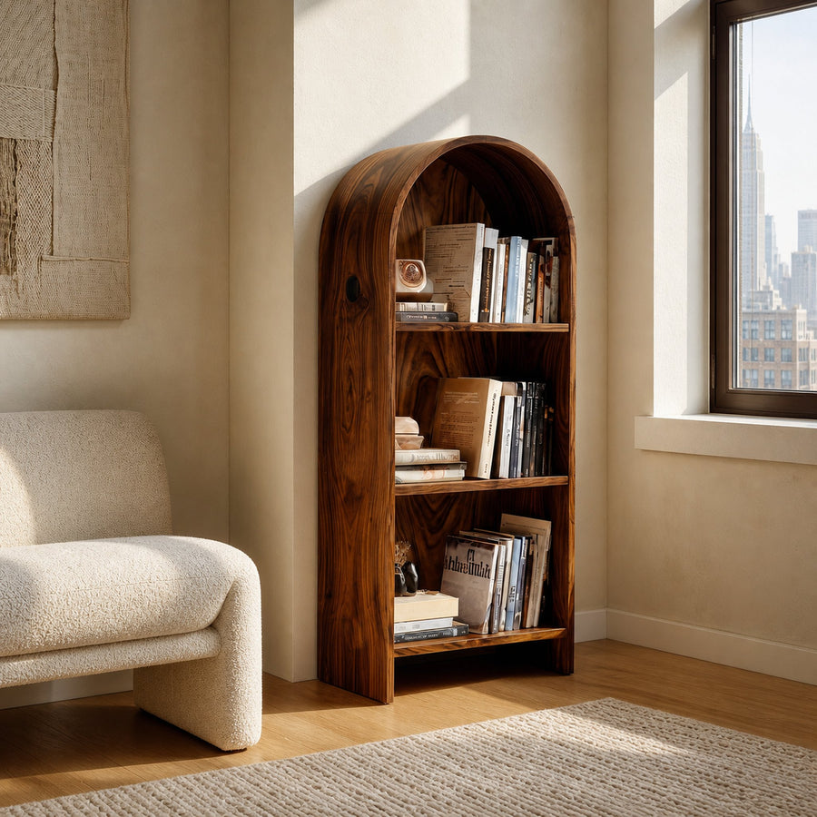 Minimalist Wooden Magazine Rack With Arched Form For Living