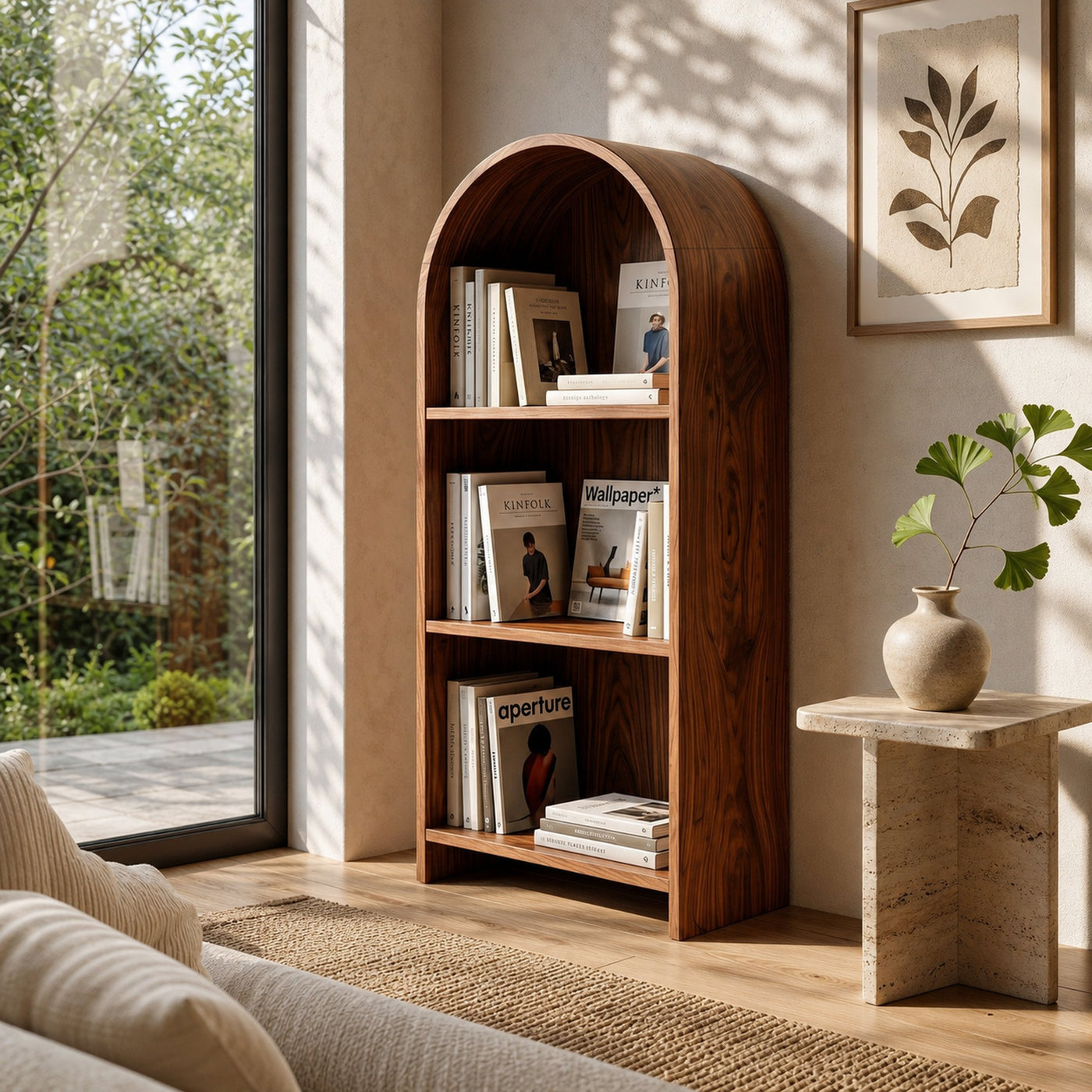 Minimalist Wooden Magazine Rack With Arched Form For Living - product view 6