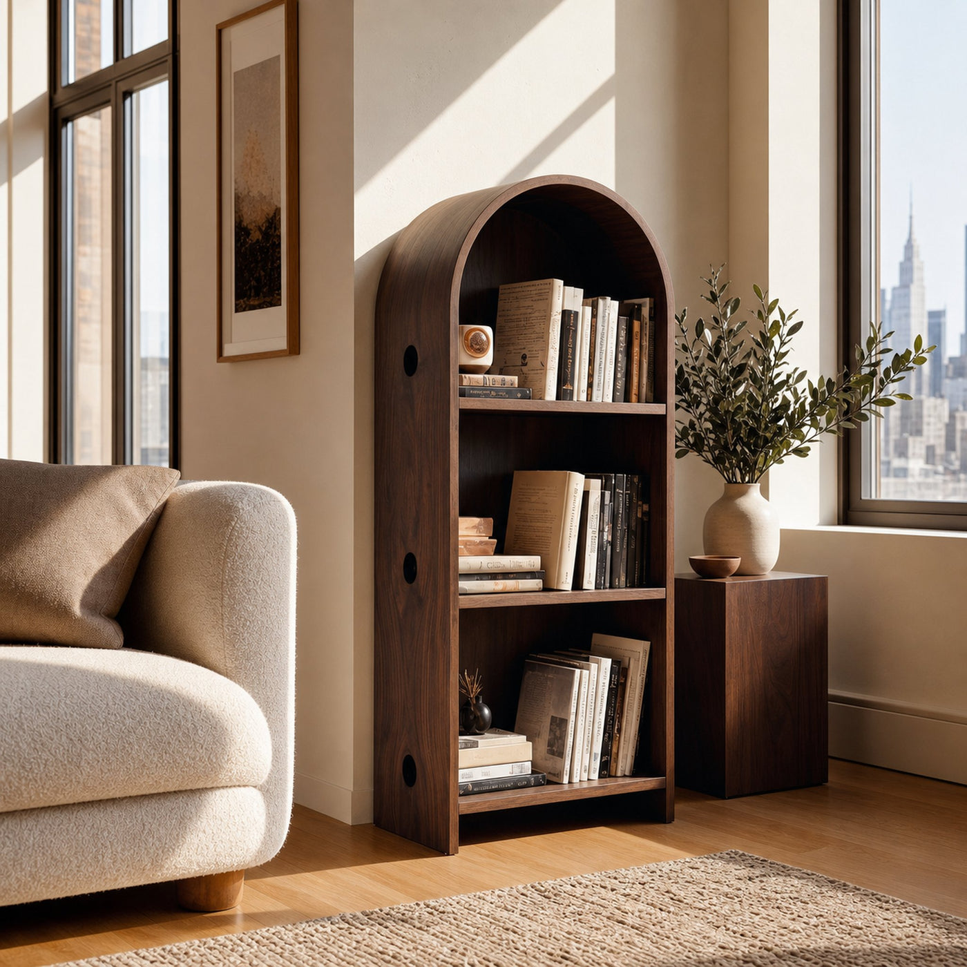 Minimalist Wooden Magazine Rack With Arched Form For Living - product view 7