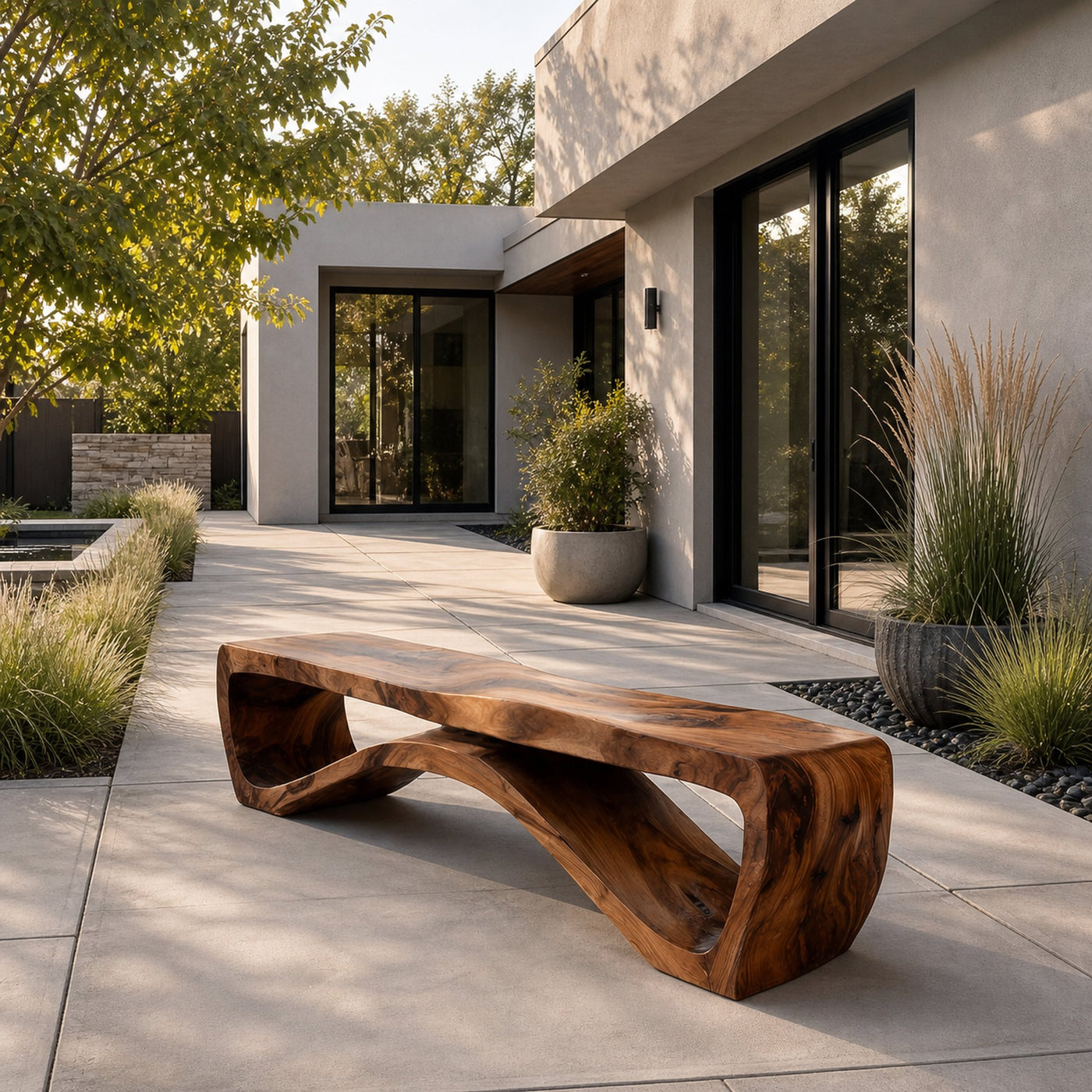 Minimalist Wooden Outdoor Bench For Front Yard Walkway