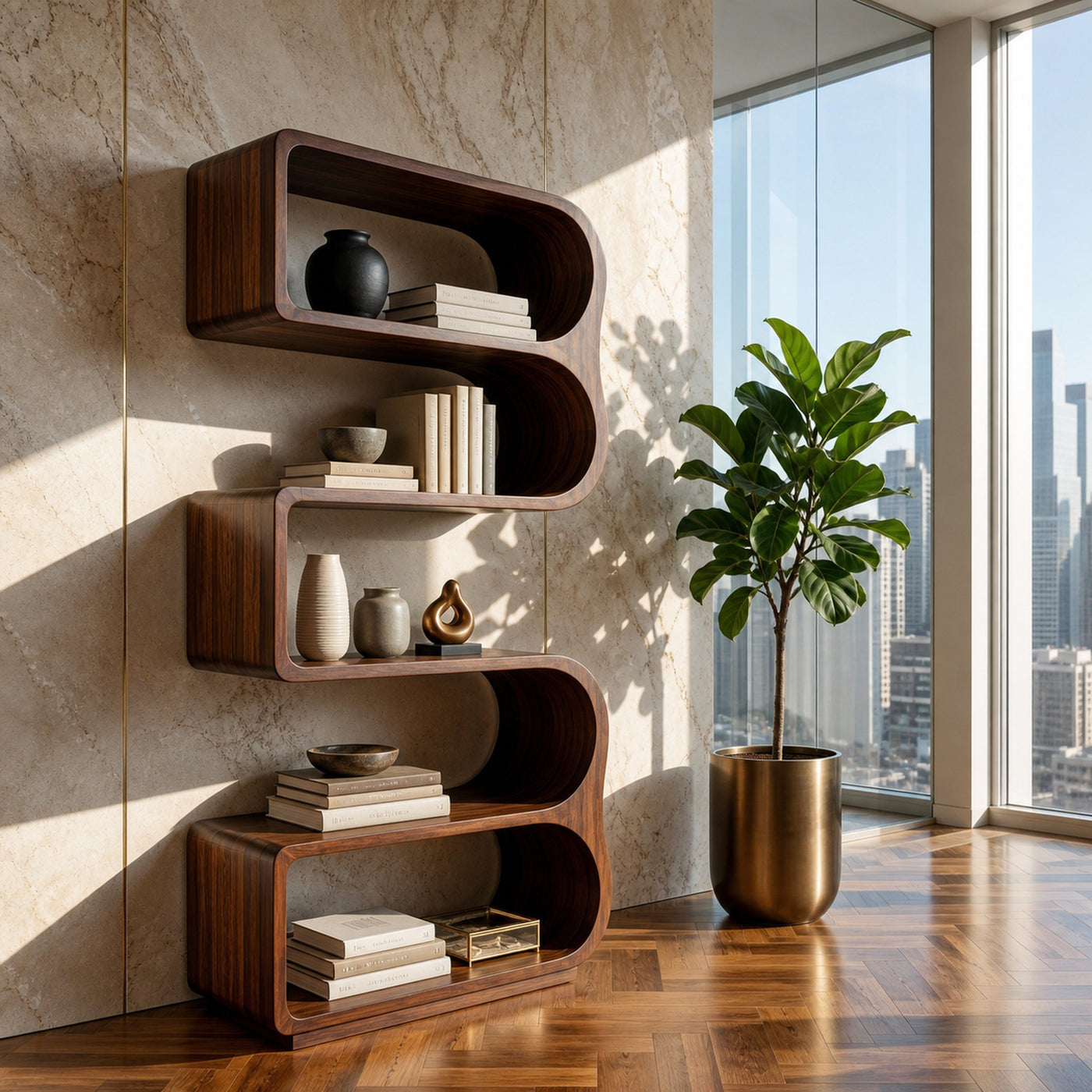 Minimalist Wooden Standing Shelf For Sunlit Living Room - product view 7