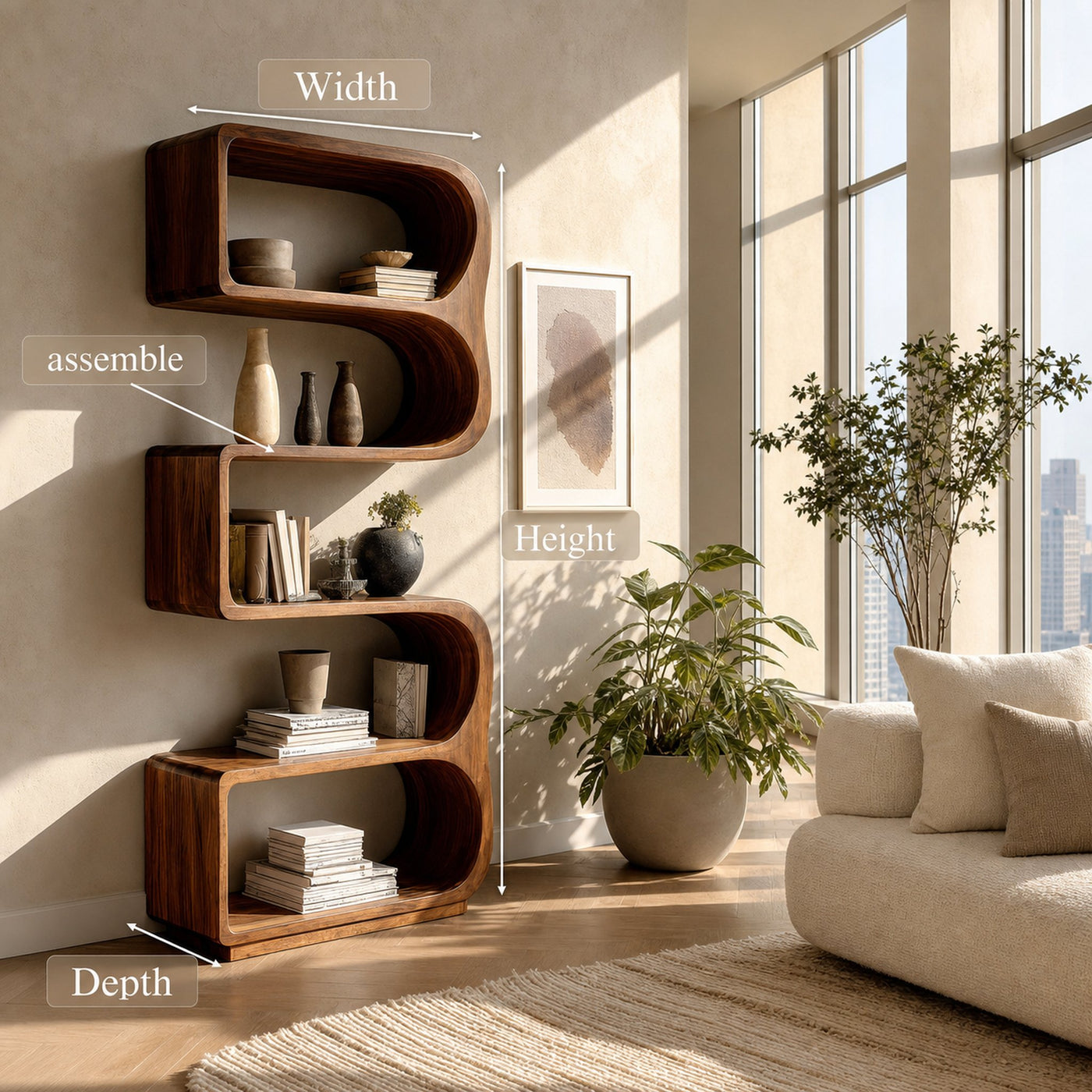 Minimalist Wooden Standing Shelf For Sunlit Living Room - product view 8
