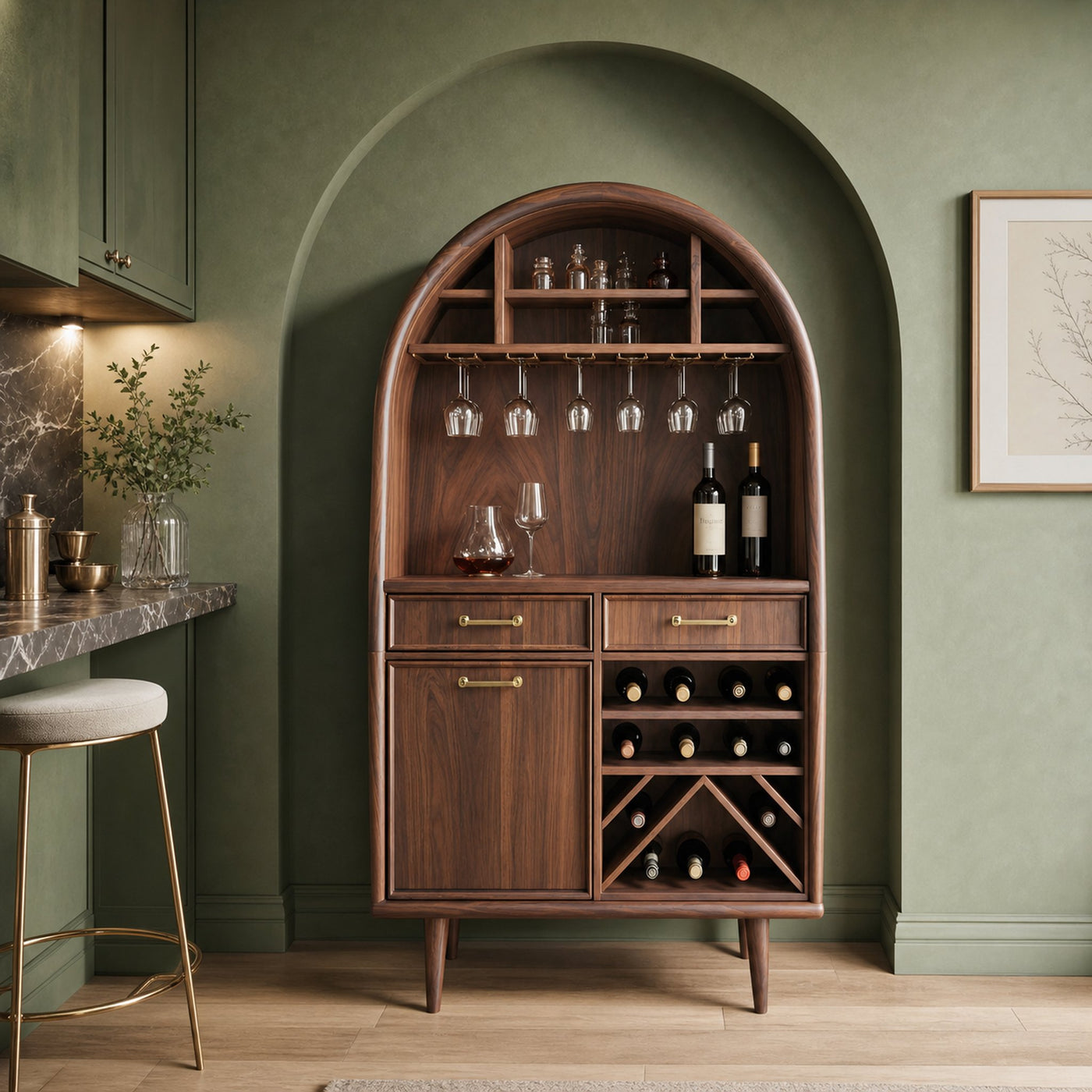 Modern Arched Wine Cabinet For Dining Room