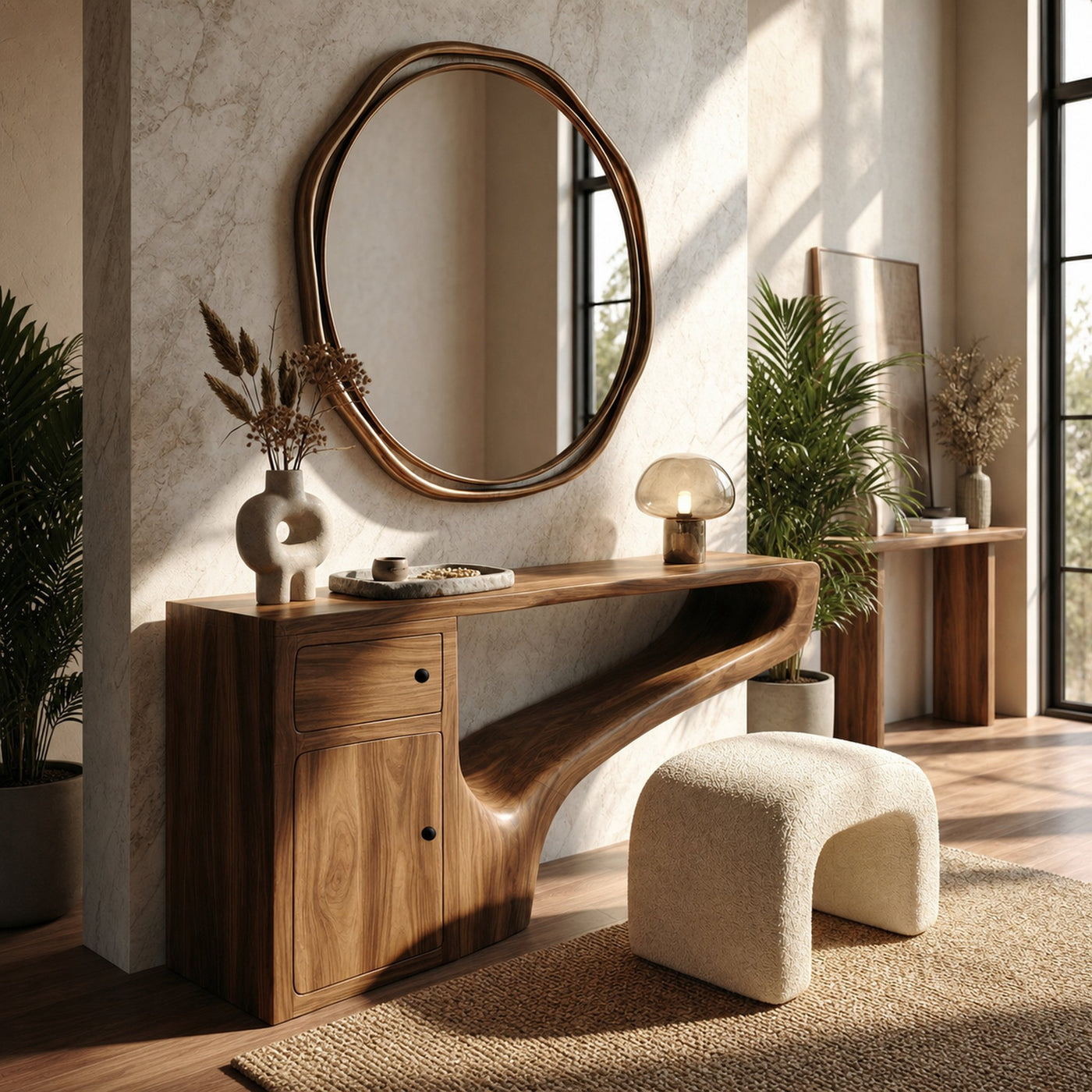 Modern Asymmetrical Dressing Table Solid Wood Integrated Storage Design Bedroom