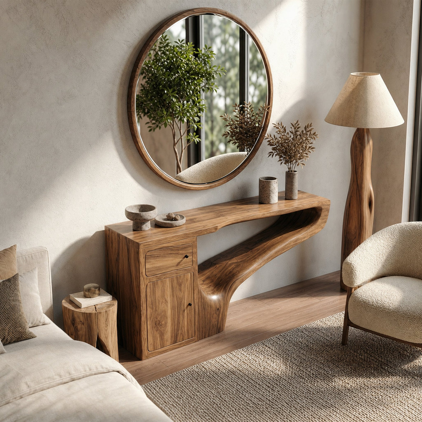 Modern Asymmetrical Dressing Table Solid Wood Integrated Storage Design Bedroom - product view 6