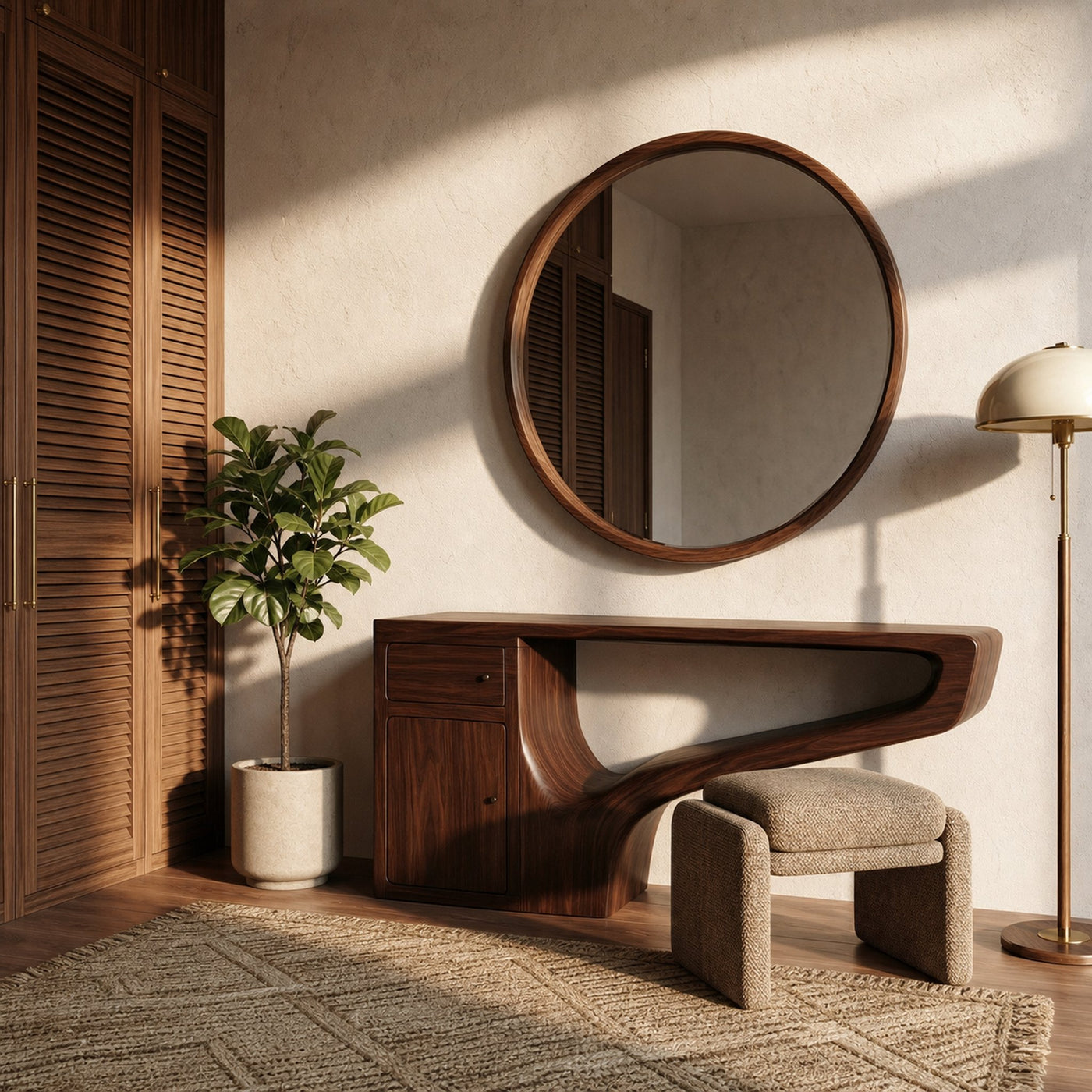 Modern Asymmetrical Dressing Table Solid Wood Integrated Storage Design Bedroom - product view 7