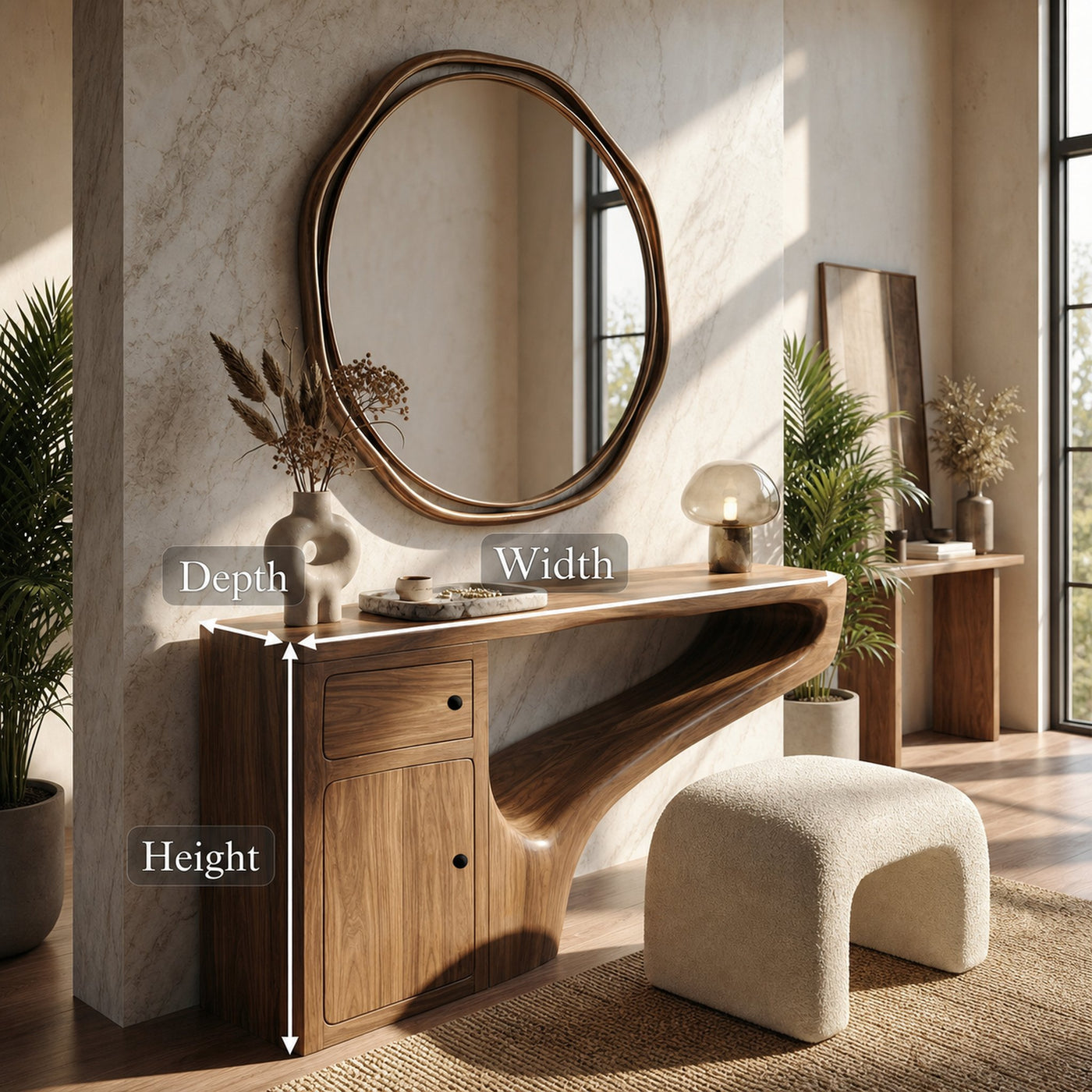 Modern Asymmetrical Dressing Table Solid Wood Integrated Storage Design Bedroom - product view 8