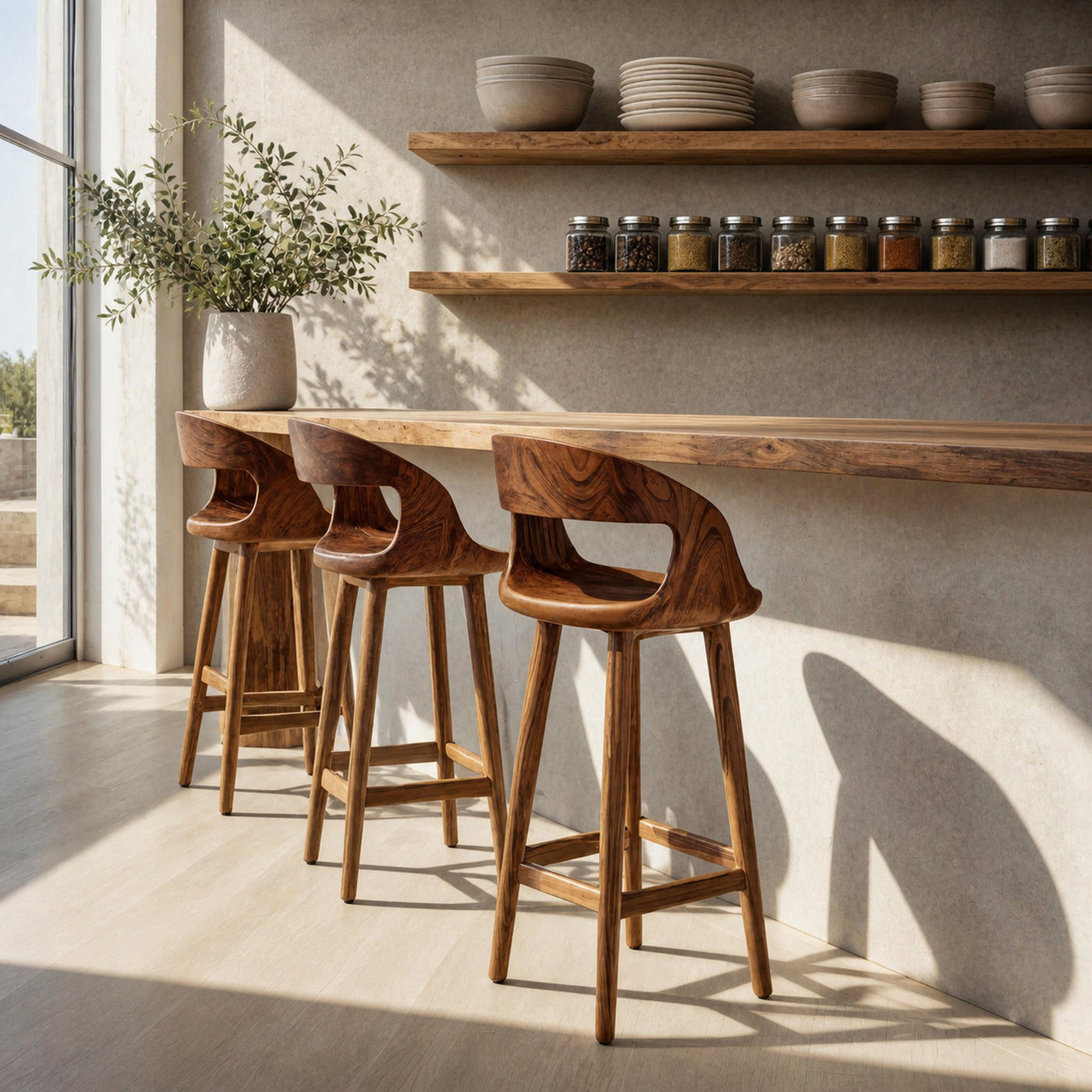 Modern Bar Stool With Curved Backrest For Kitchen