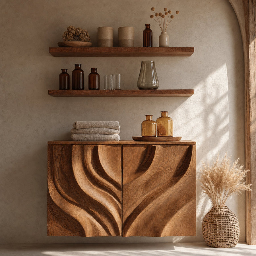 Modern Bathroom Cabinet Symmetrical Carved Doors For Bathroom