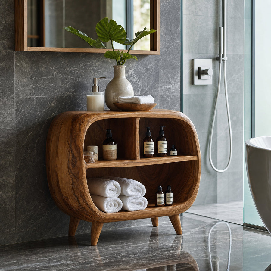 Modern Bathroom Cabinet With Curved Storage Design For Bathroom