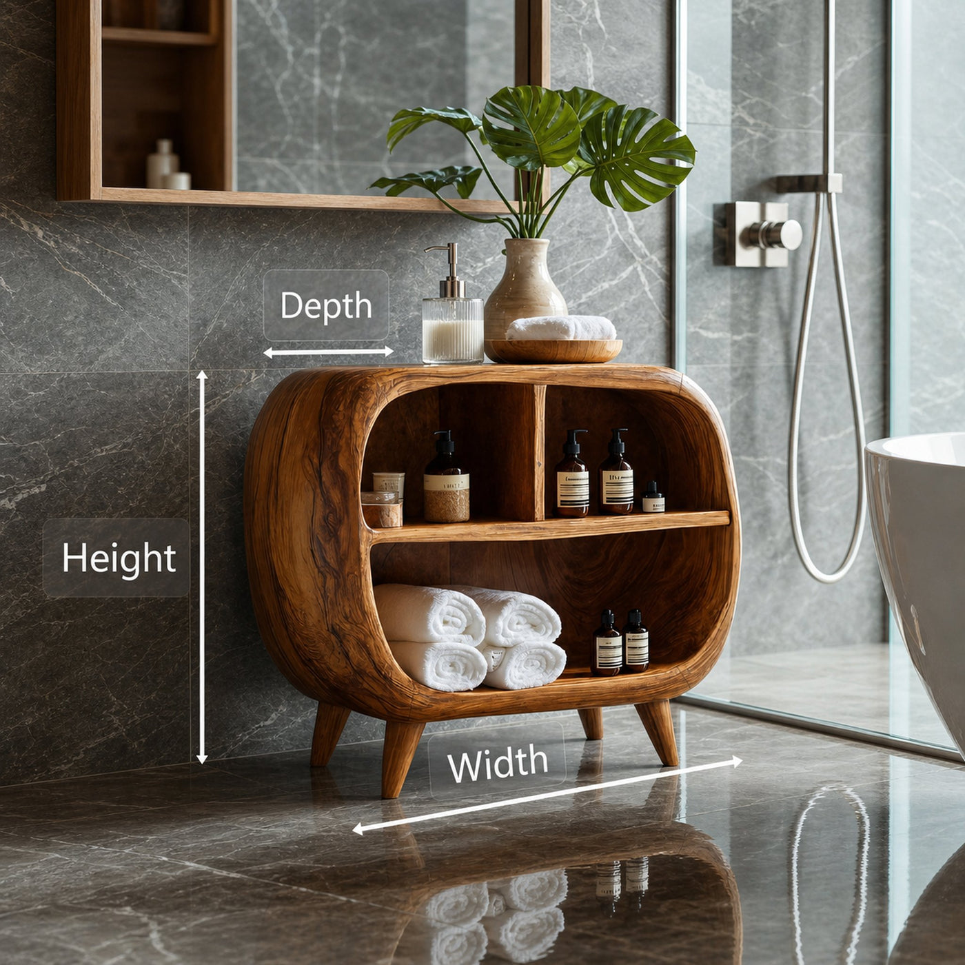 Modern Bathroom Cabinet With Curved Storage Design For Bathroom - product view 6