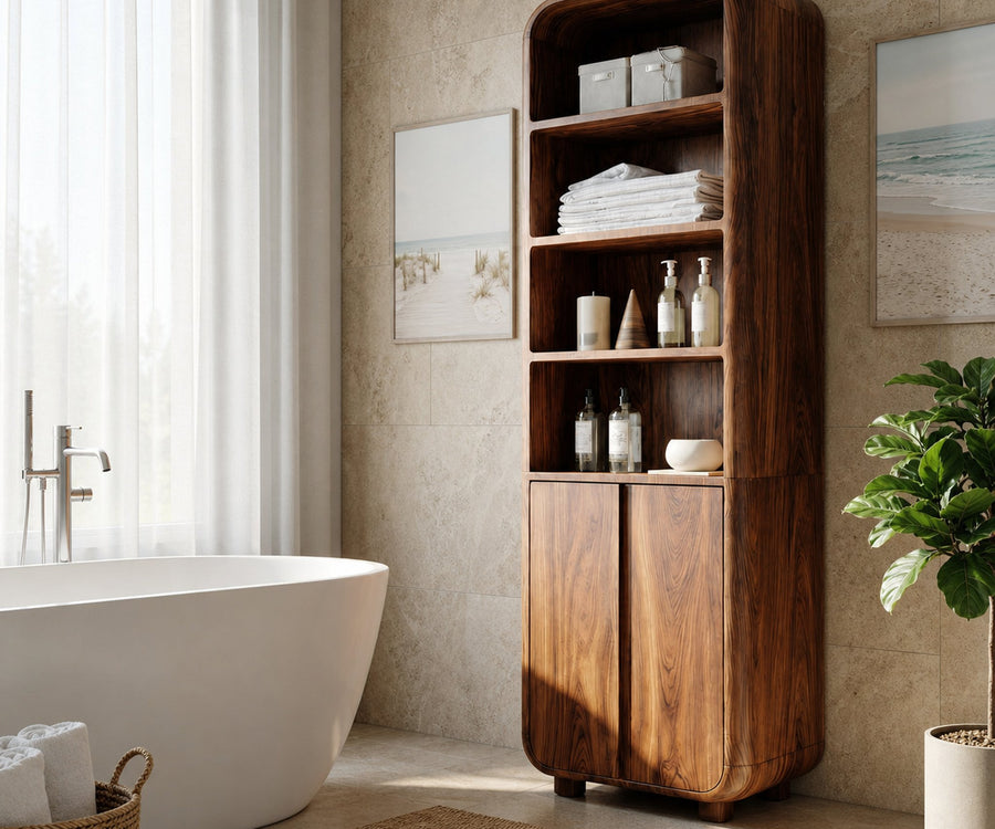 Modern Bathroom Cabinet With Rounded Edges For Spa Decor